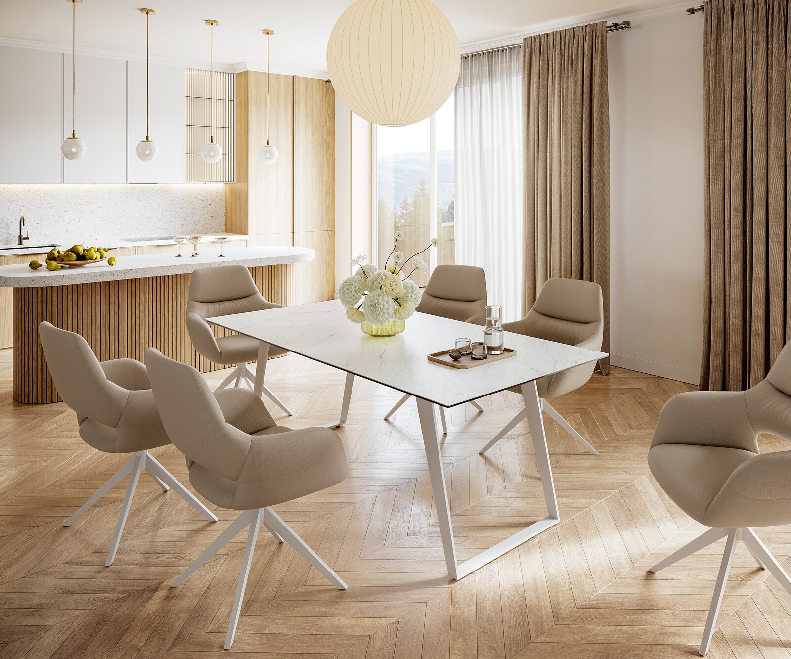 Esstisch Edge 200x100 cm Keramik Laminam® Statuarietto Weiß Metall Schräg Weiß 5