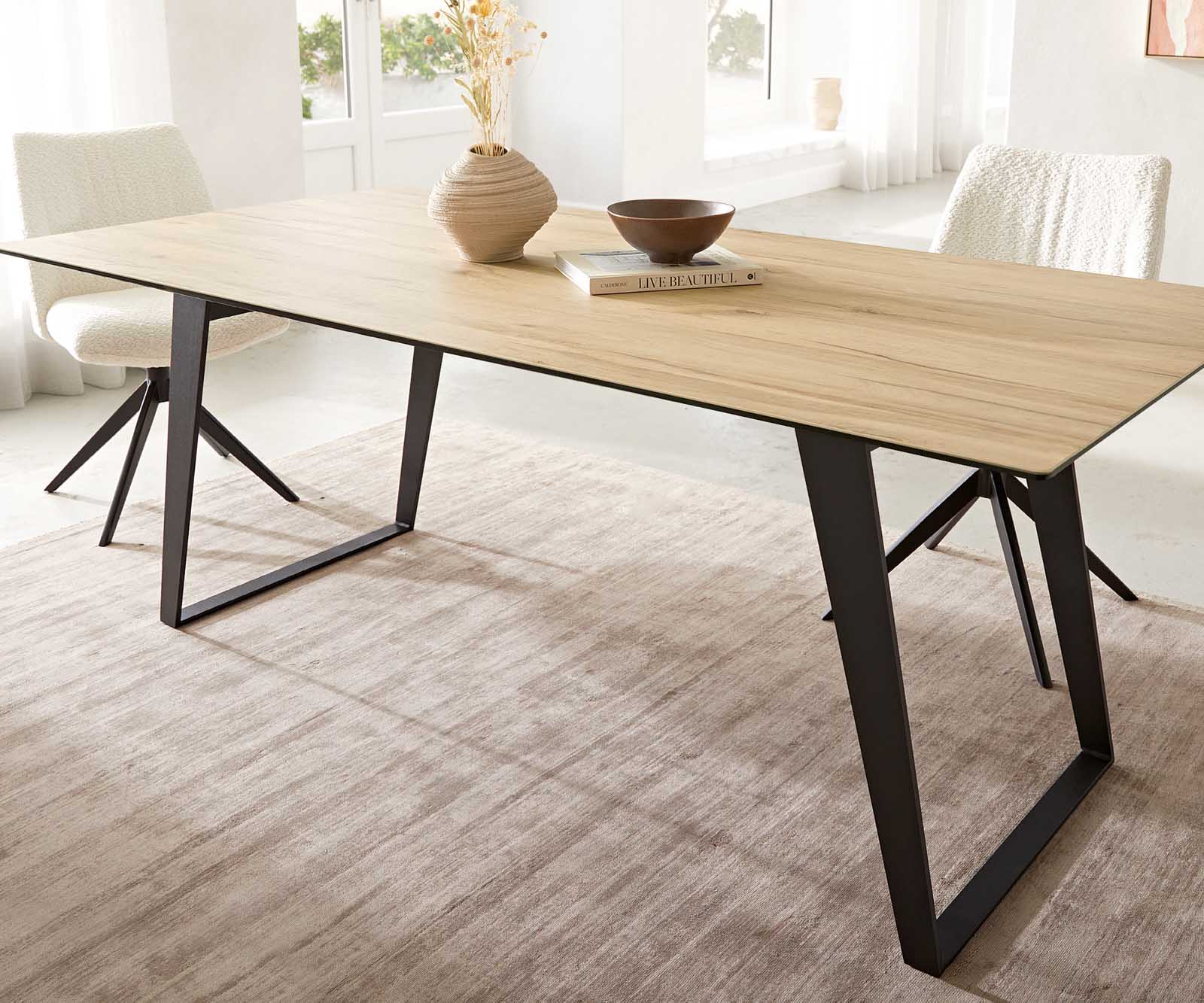 Esstisch Edge 200x100 Keramik Laminam® Sabbia Eichefarbig Metall Schräg Schwarz 6