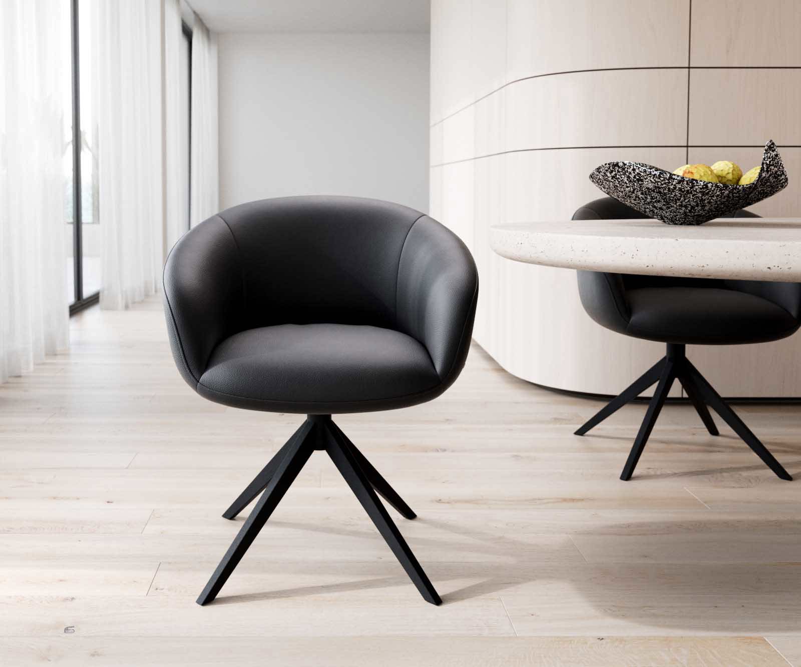 Chaise-pivotante Vinka-Flex avec accoudoirs cuir de vache noir pied croisé large noir pivotement sur 360° ressorts ensachés 1