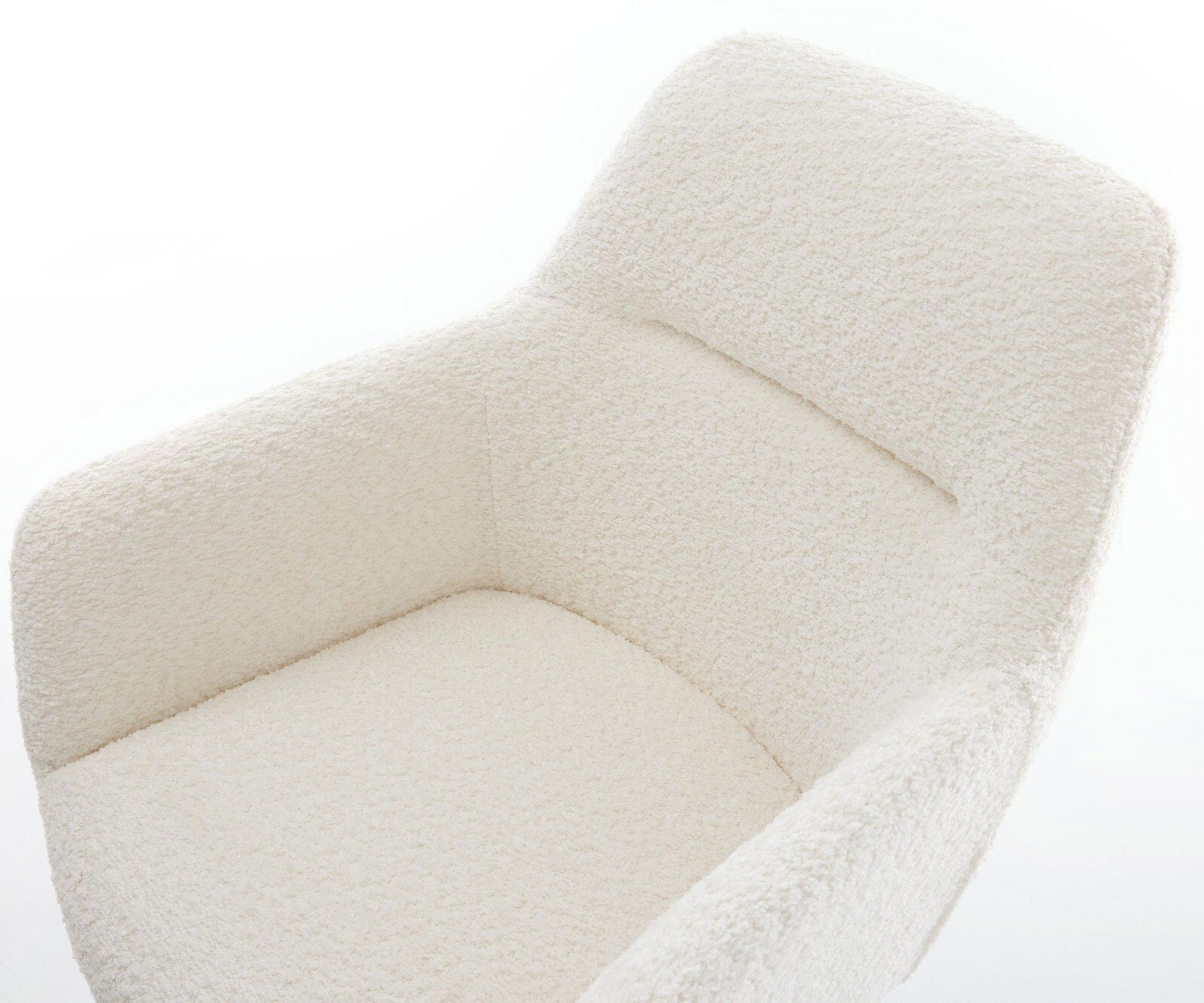 Chaise-pivotante Pejo-Flex bouclé blanc pied croisé large acier inoxydable brossé pivotement sur 360° fonction bascule ressorts ensachés 3
