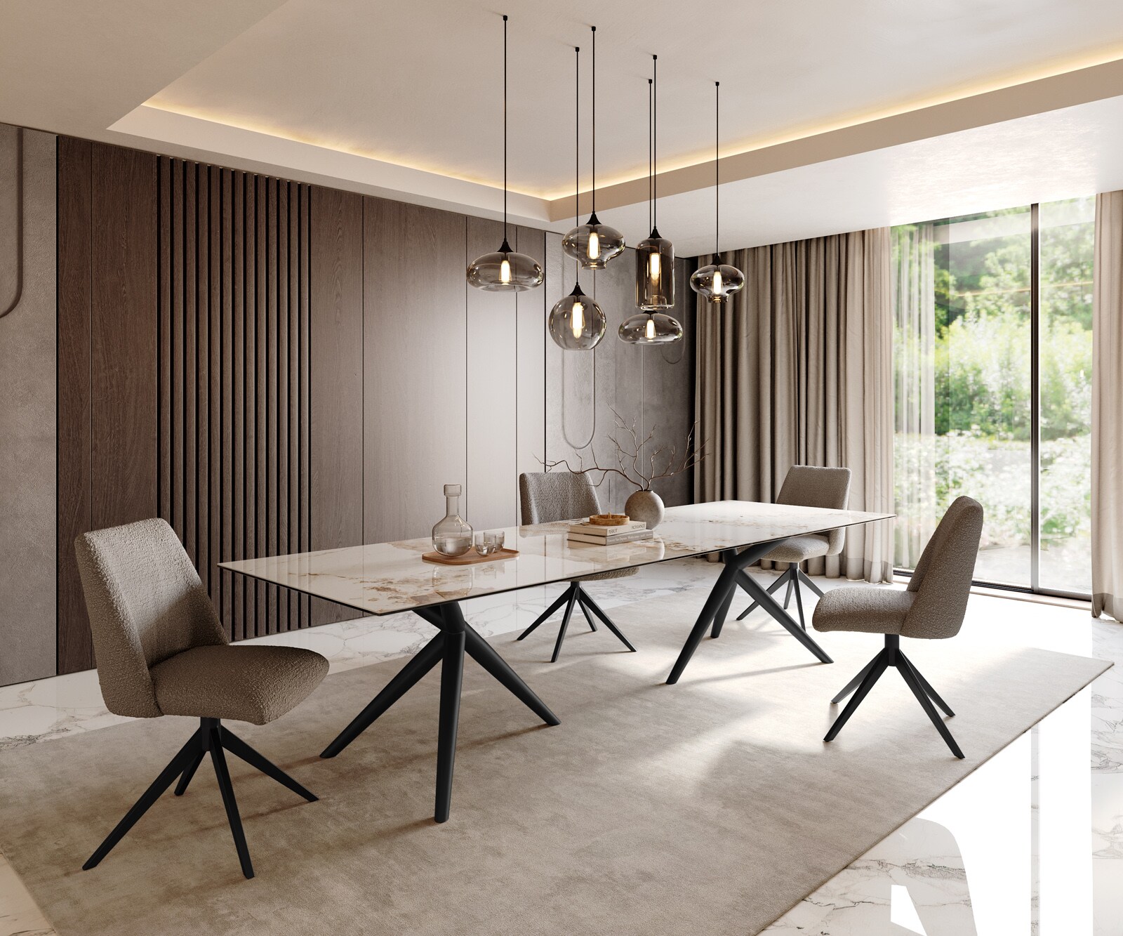 Esstisch Edge 300x100 Keramik Minas Melange Weiß-Beige Estelar rund Metall Schwarz 5