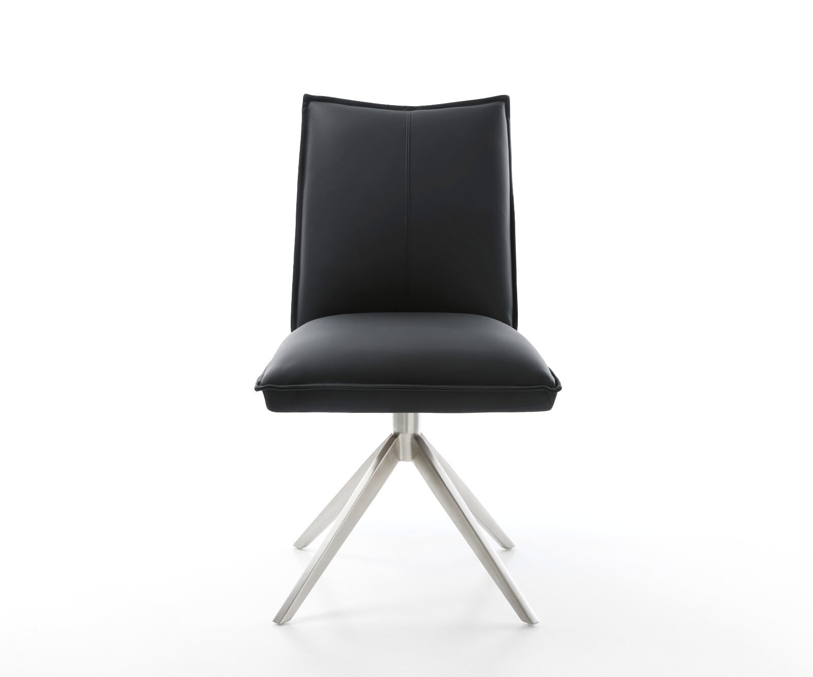 Chaise-pivotante Lelio-Flex cuir de vache noir pied croisé large acier inoxydable brossé pivotement sur 360° fonction bascule ressorts ensachés 1