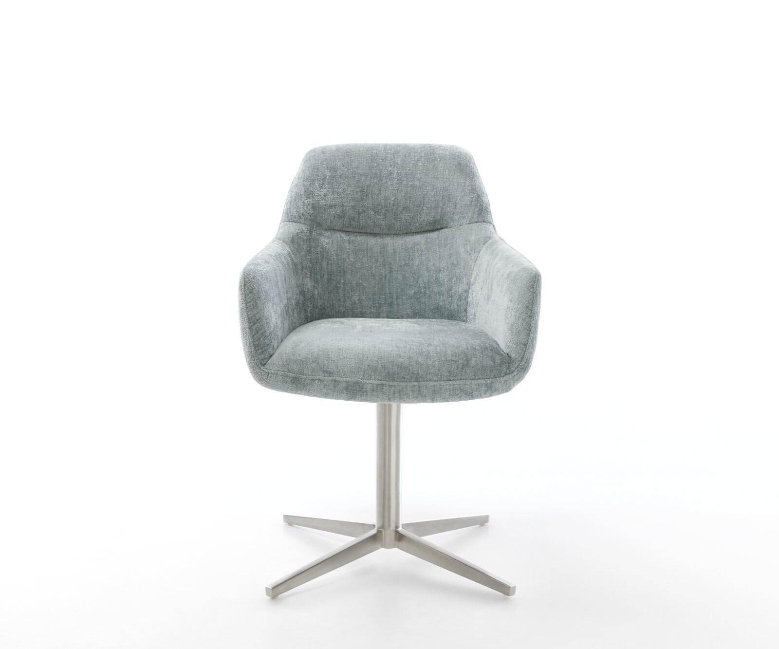 Chaise-pivotante Pejo-Flex chenille bleu pastel pied de chaise 4 branches acier inoxydable brossé pivotement sur 360° ressorts ensachés 1