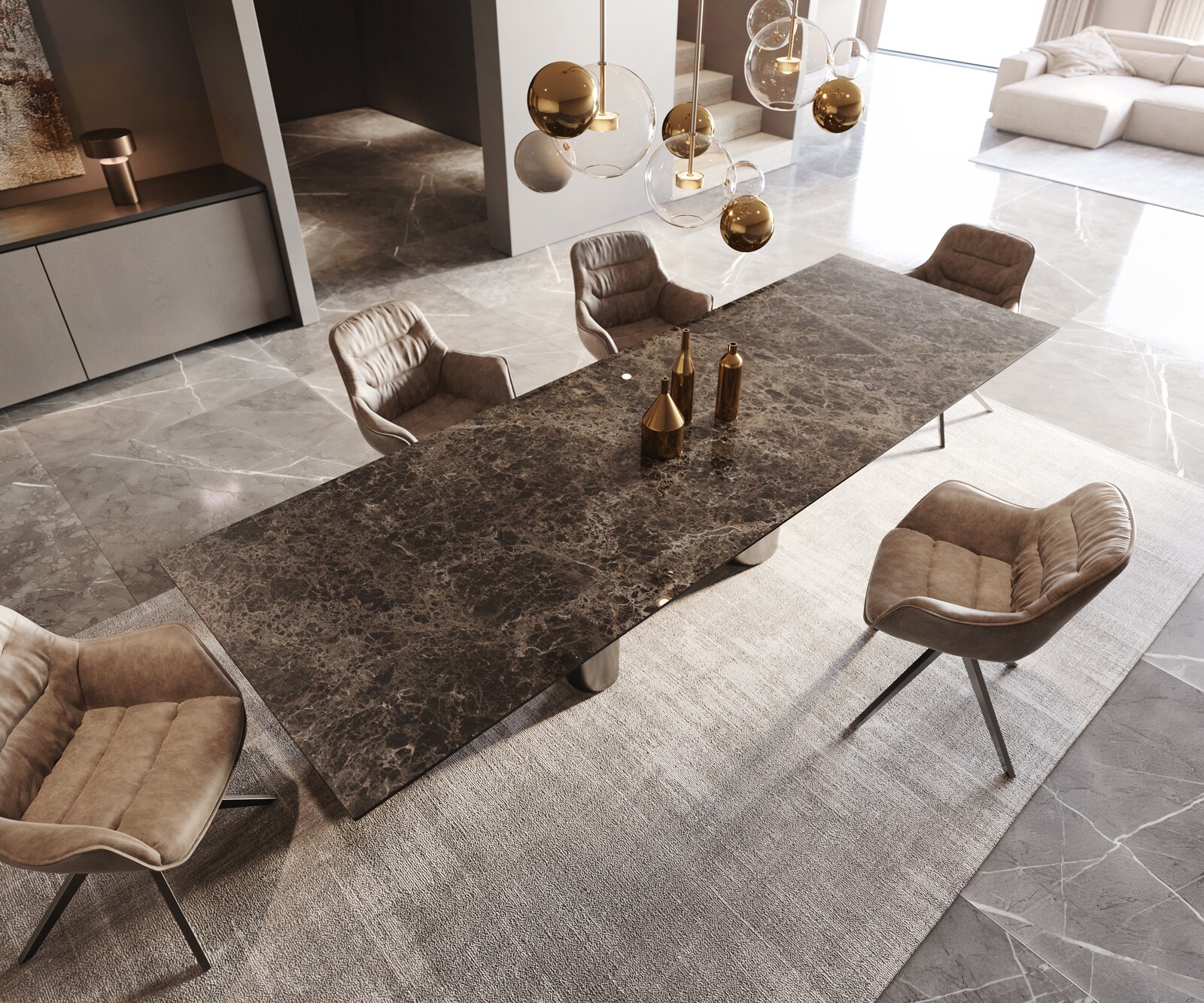 Esstisch Edge 300x100 Keramik Emperador Extra Lucidato Dunkelbraun Pilier Edelstahl Graphit 4