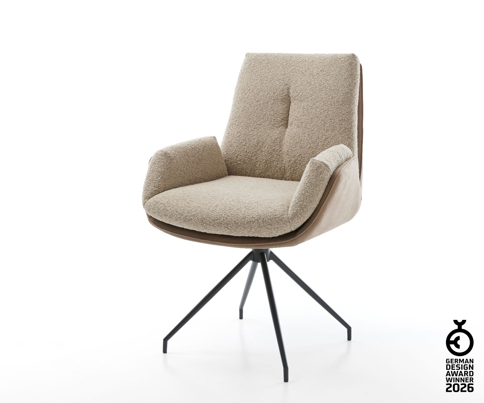 Chaise-pivotante Clea-Flex tissu mixte couleur boue pied croisé conique noir pivotement sur 180°