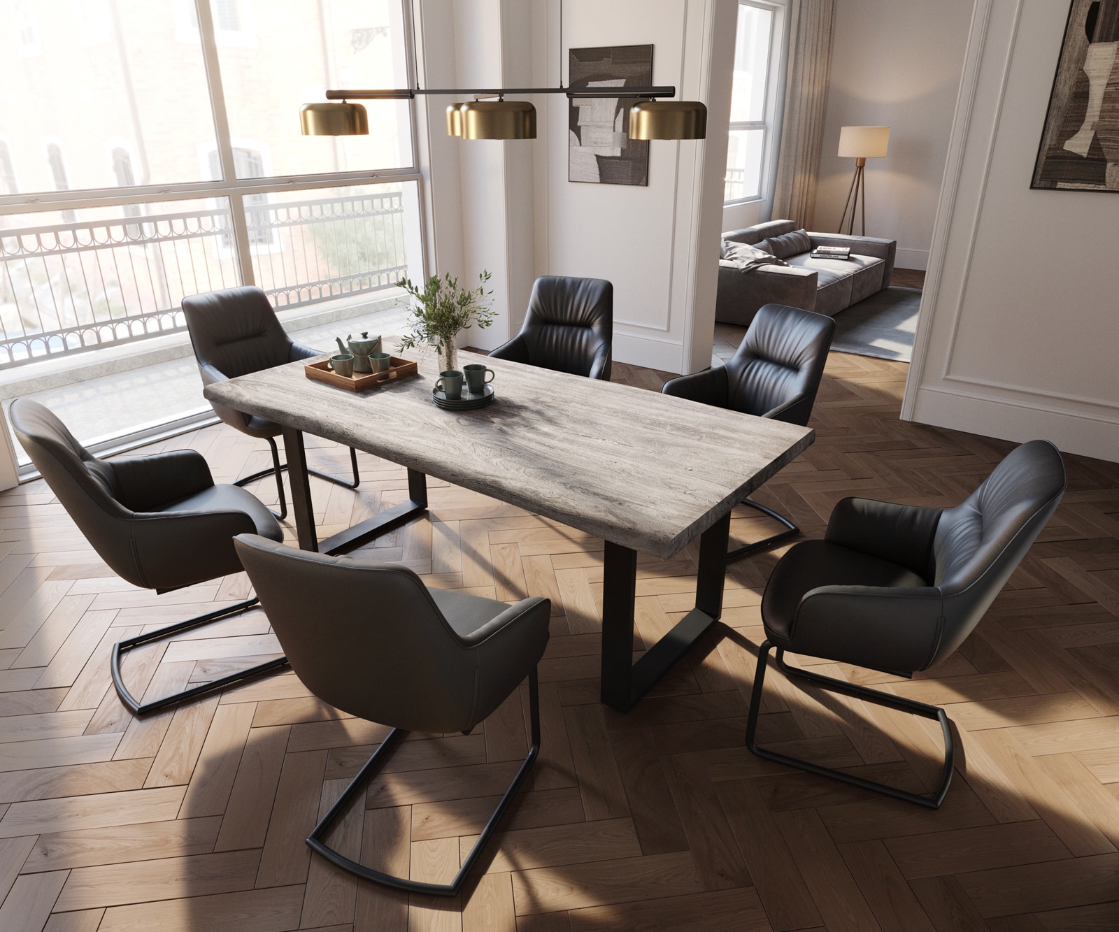 Cantilever Zelia-Flex avec accoudoirs cuir de vache noir pied cantilever rond noir ressorts ensachés 3 Cantilever Zelia-Flex avec accoudoirs cuir de vache noir pied cantilever rond noir ressorts ensachés 3