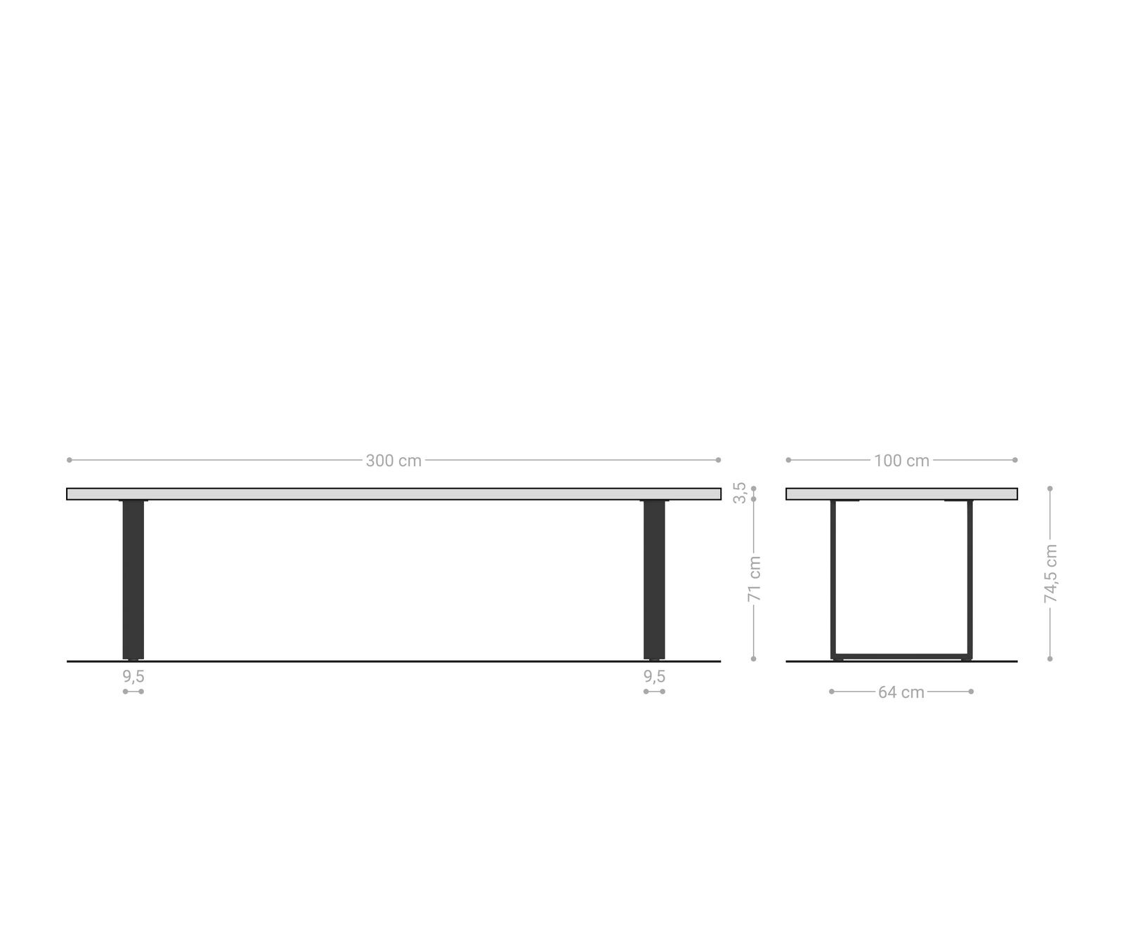 Esstisch Edge 300x100 Akazie Natur Edelstahl Schmal Live-Edge 7