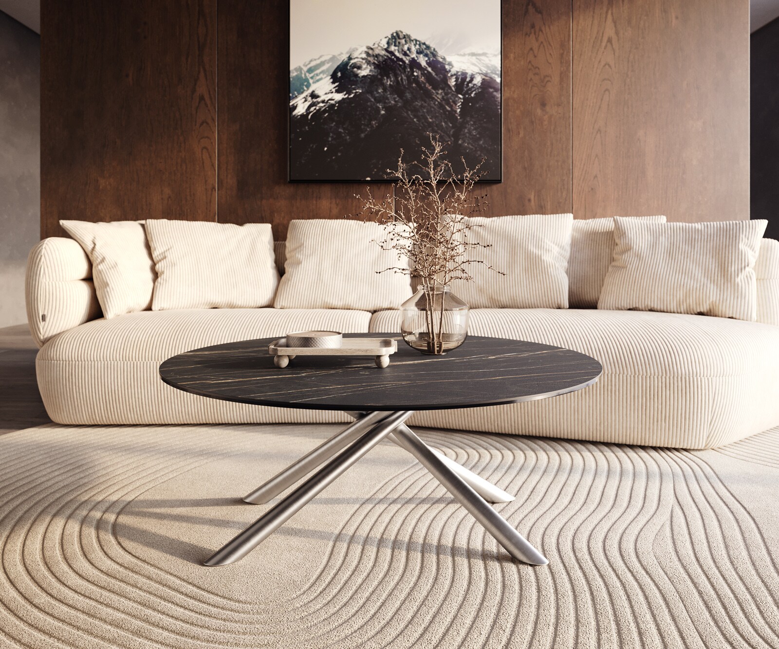 Table basse Edge rond 100x100 cm céramique Laminam® Noir Desir brun Sarity acier inoxydable brossé 5