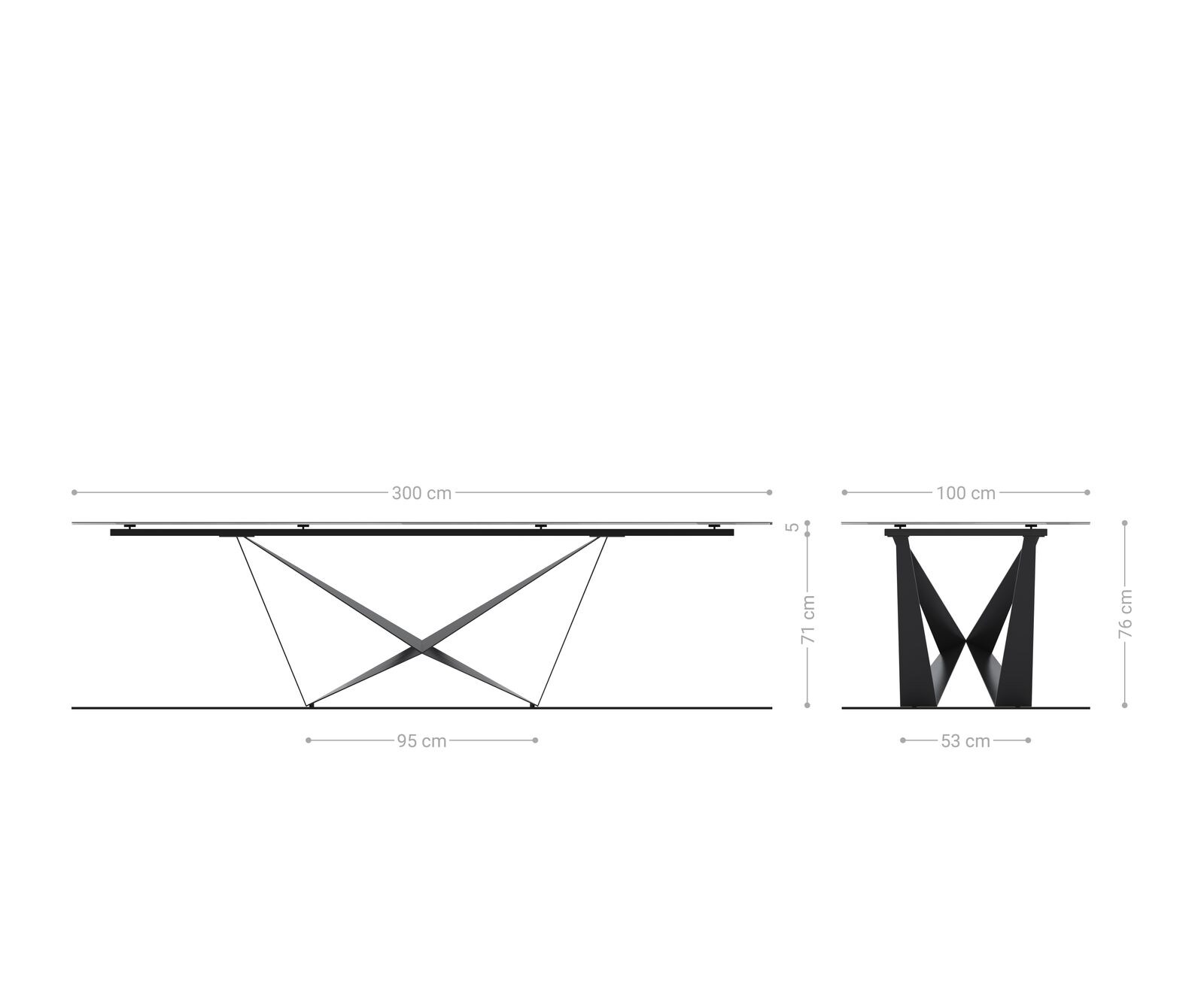 Table à manger Edge 300x100 cm céramique Onyx Champagne Spider acier plat noir 8