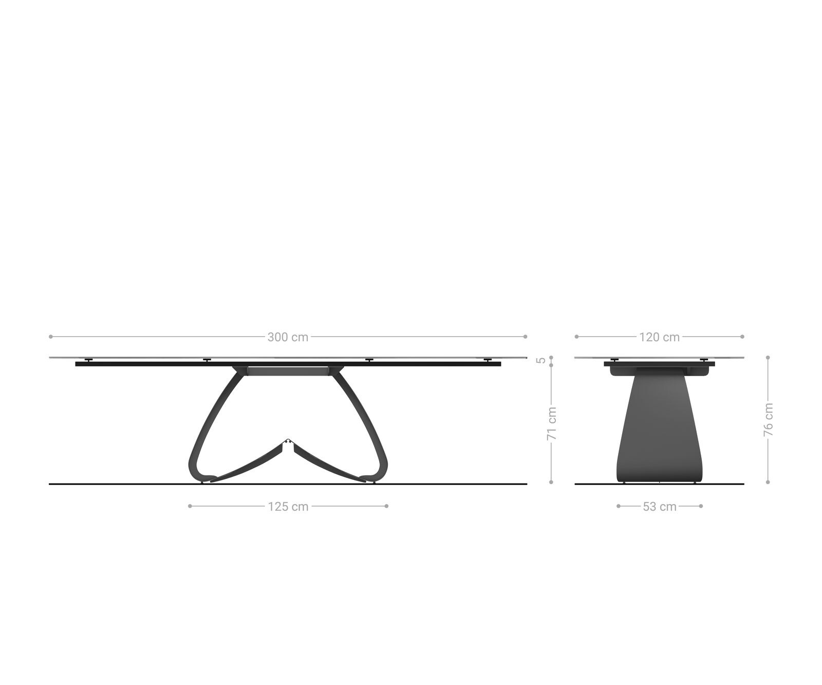 Esstisch Edge Boot 300x120 cm Keramik Laminam® Sabbia Eichefarbig W-Gestell Metall Schwarz 6