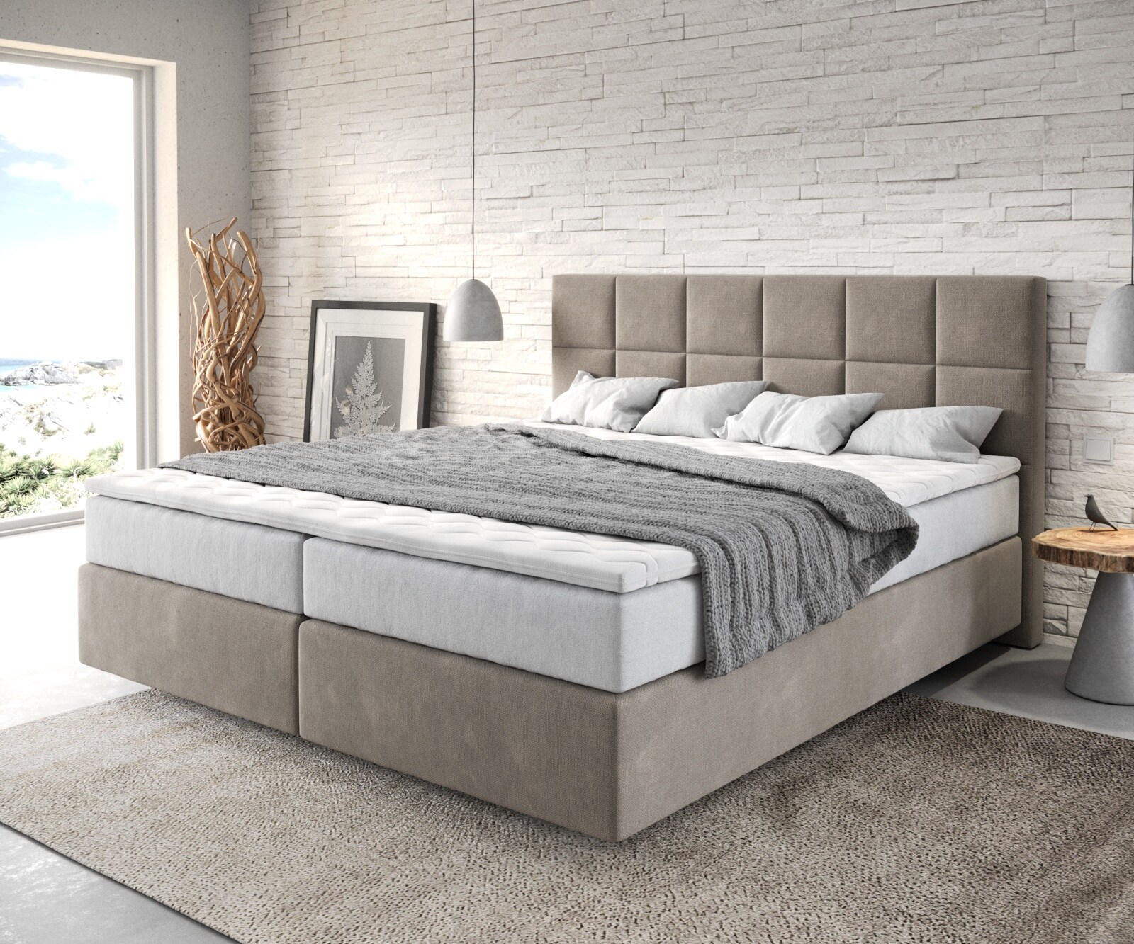 Lit à sommier tapissier Dream-Fine 180x200 Microfibre Beige