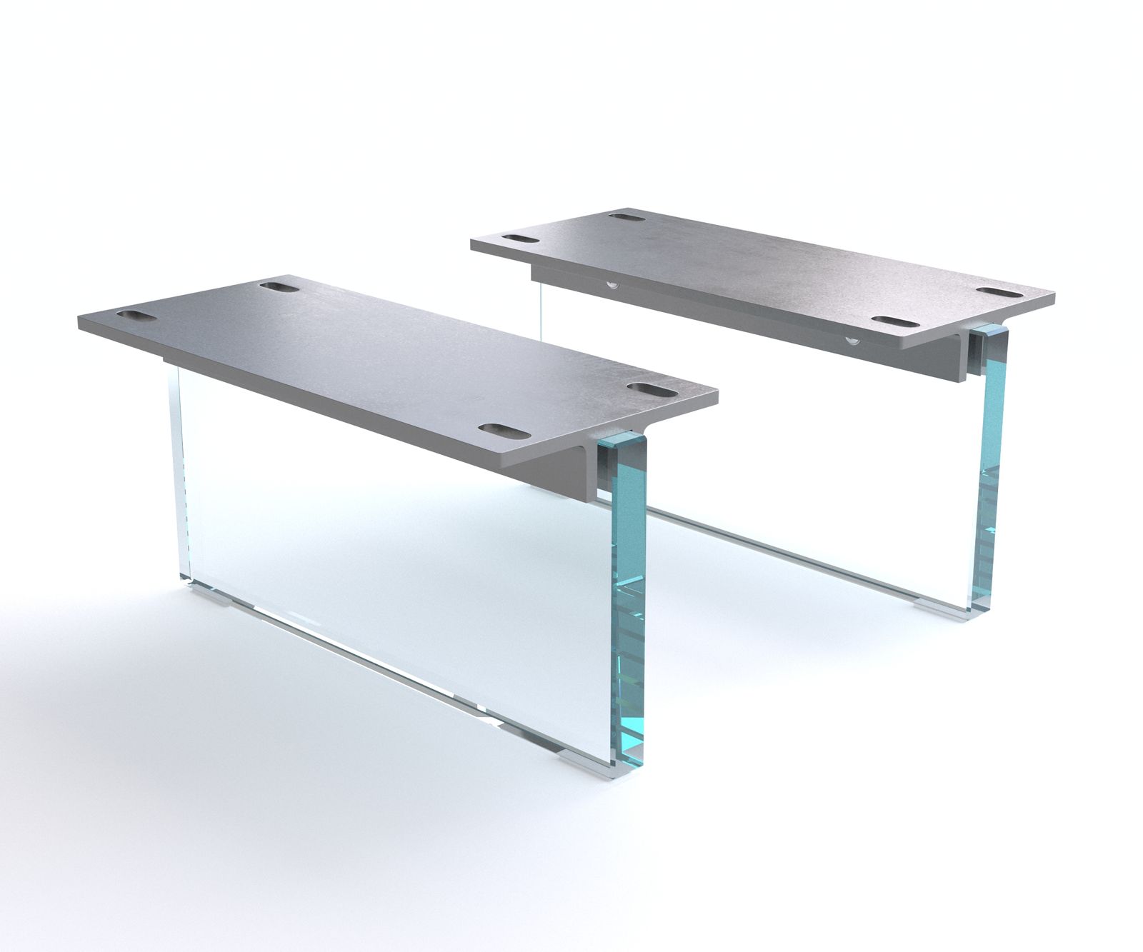 Fuß Schwebeoptik 15 cm Glas für Kastenmöbel der Tiefe 35 cm (2er Set)