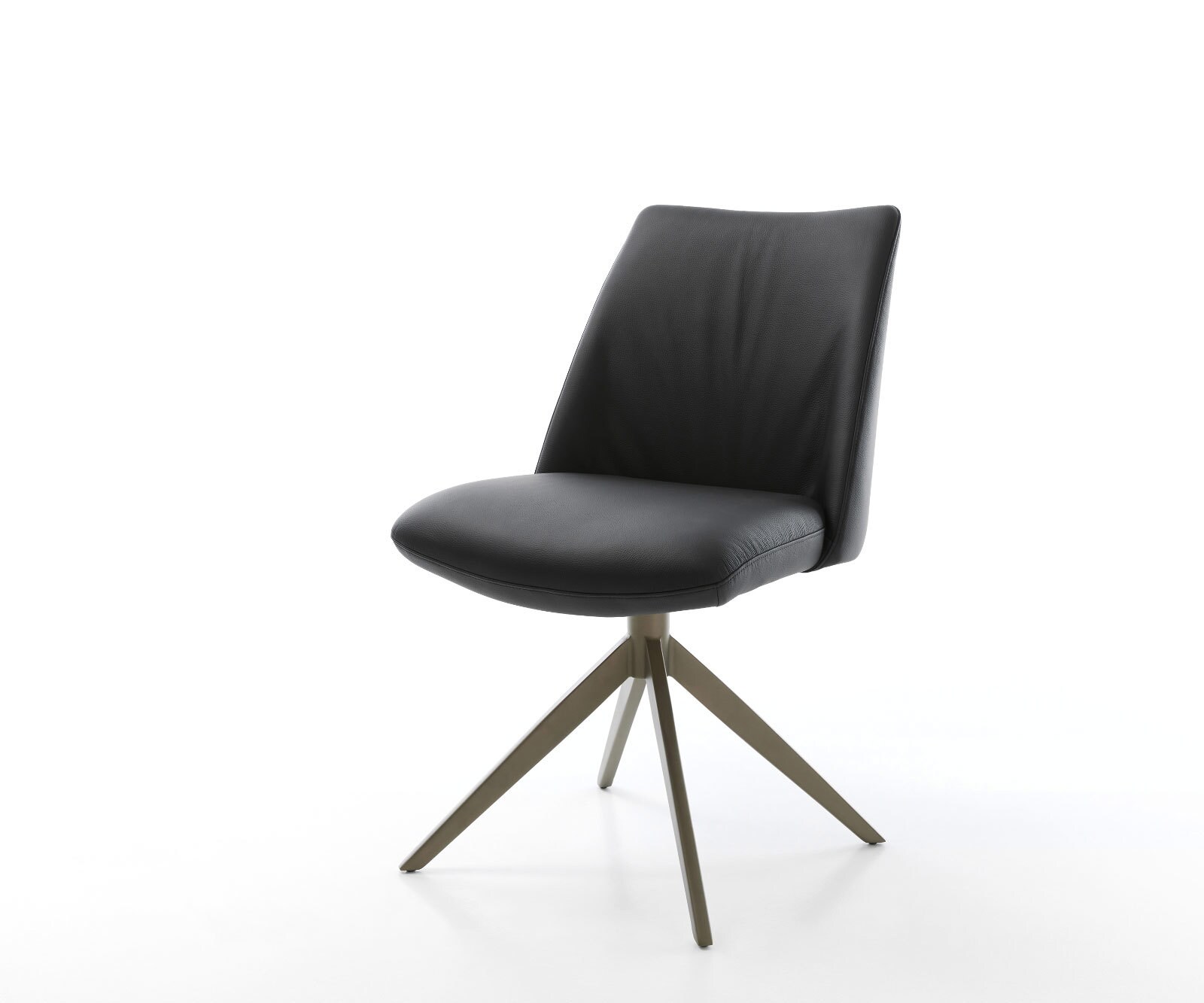 Drehstuhl Elso-Flex Echt-Leder Schwarz Kreuzgestell breit Effektfinish Titan 360° drehbar Wippfunktion Taschenfederkern