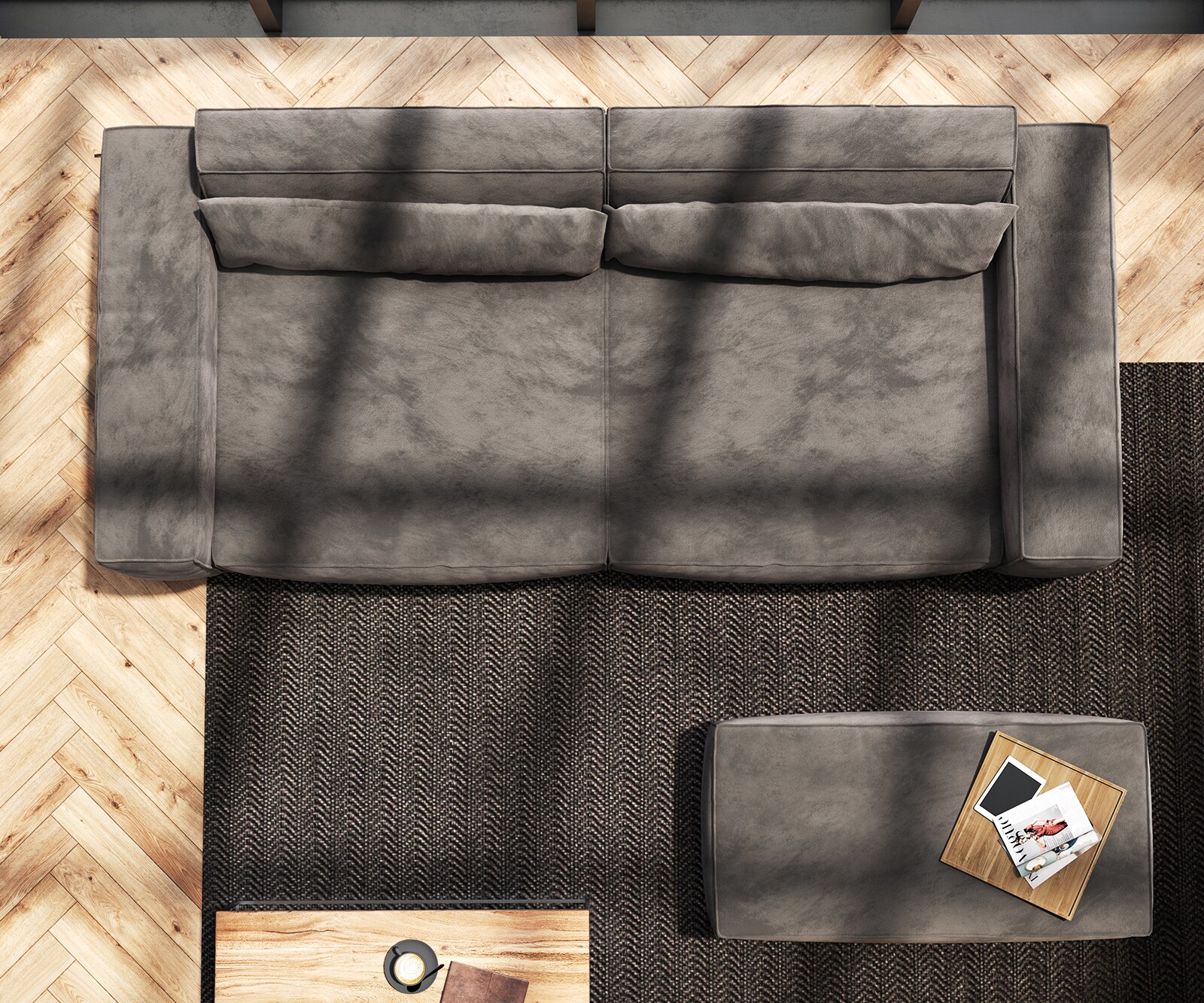 Big-Sofa Sirpio XL 270x130 cm Mikrofaser Khakibraun mit Hocker 8