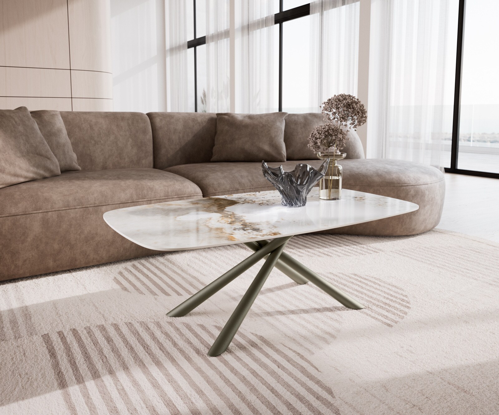Couchtisch Edge Boot 120x70 cm Keramik Minas Melange Sarity Metall Effektfinish Titan 1