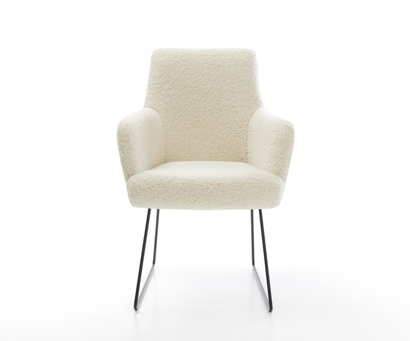 Esszimmerstuhl Heira-Flex mit Armlehnen Teddystoff Beige Kufengestell Schwarz Taschenfederkern 1