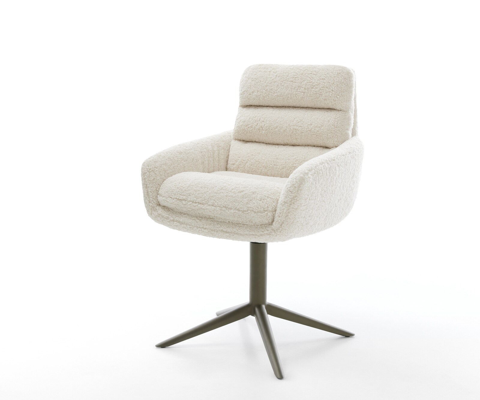 Chaise-pivotante Abelia-Flex avec accoudoirs tissu teddy beige pied de chaise 4 branches aspect titane pivotement sur 360° fonction bascule
