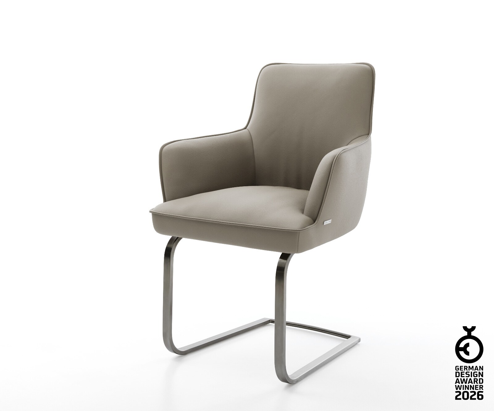 Cantilever Heira-Flex avec accoudoirs cuir de vache couleur boue pied cantilever plat grafiete ressorts ensachés