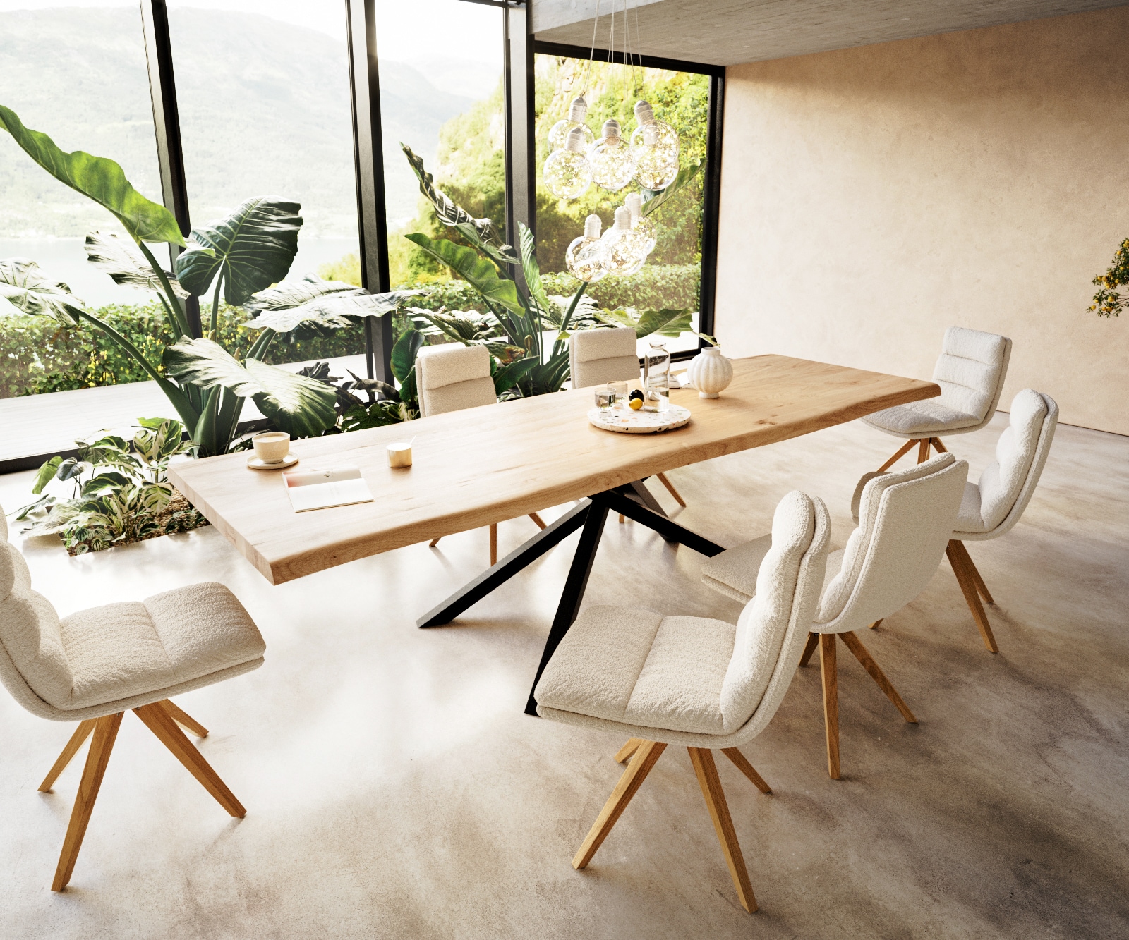 Esstisch Edge 300x100 Eiche Natur Kreuzgestell Rechteck Schwarz Live-Edge 6