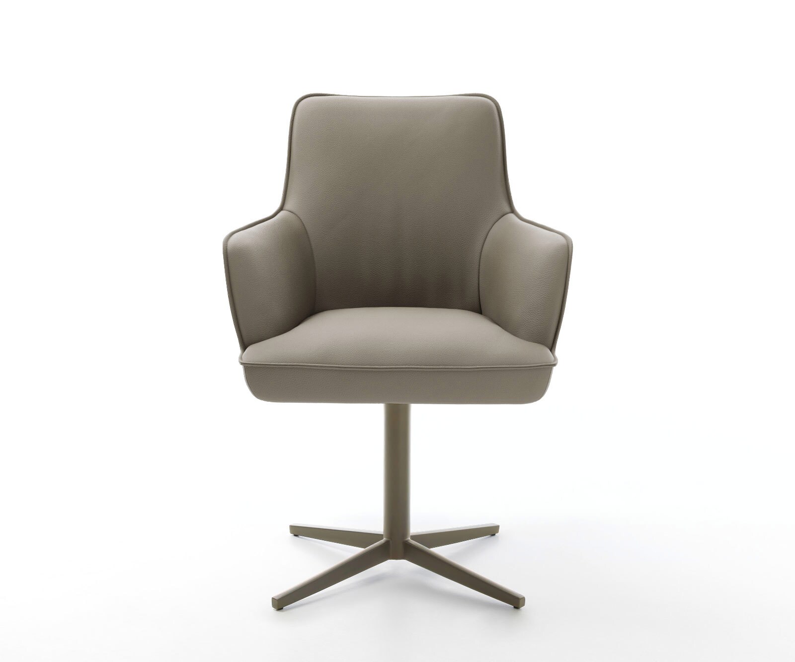 Chaise-pivotante Heira-Flex avec accoudoirs cuir de vache couleur boue pied de chaise 4 branches aspect titane pivotement sur 360° ressorts ensachés 1