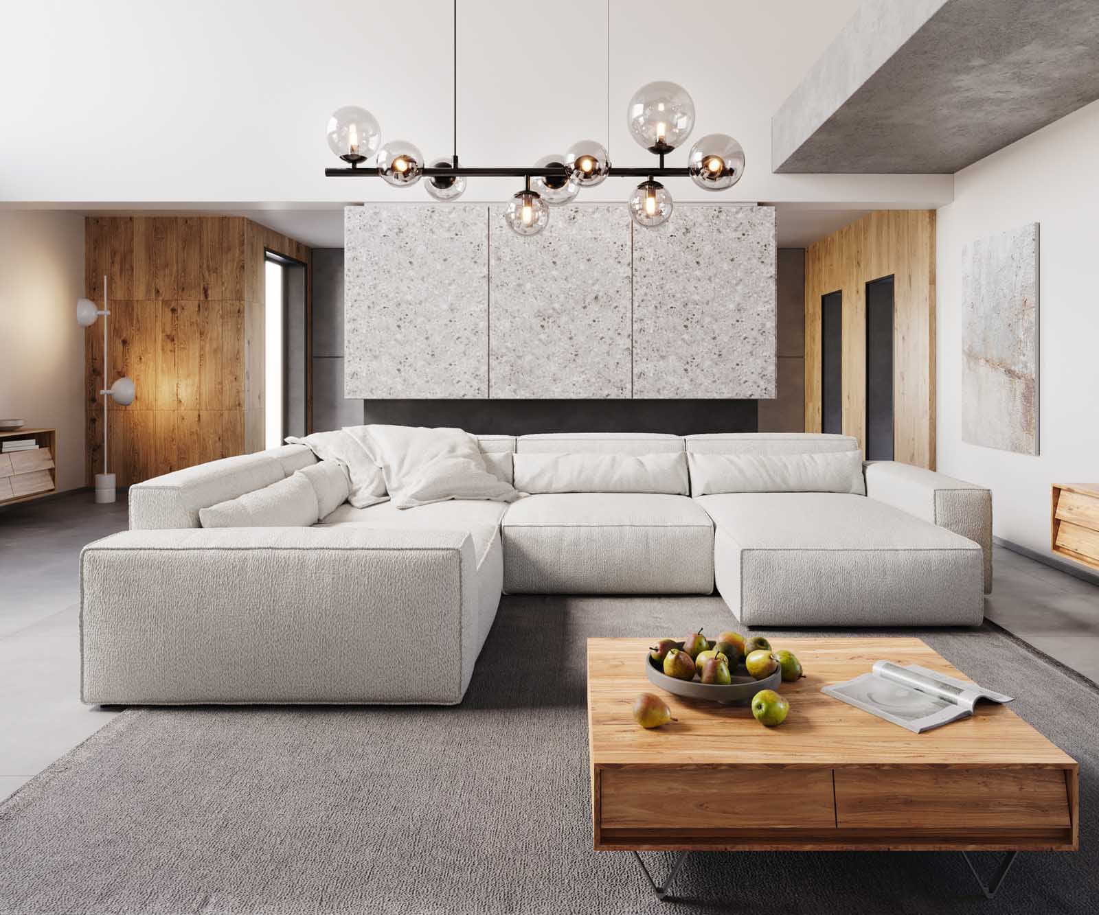 Wohnlandschaft Sirpio XL 360x260 cm Bouclé Creme-Weiß Recamiere variabel 1 Wohnlandschaft Sirpio XL 360x260 cm Bouclé Creme-Weiß Recamiere variabel 1