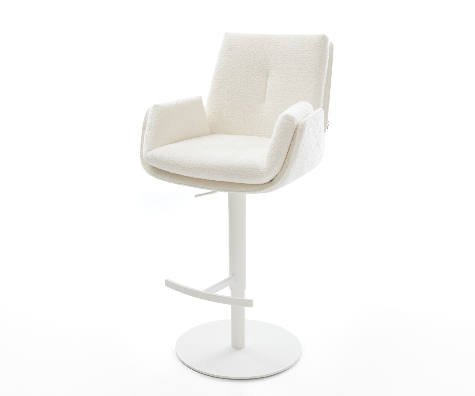Chaise-de-bar Clea-Flex Bouclé doux Beige Pied pivotant réglable en hauteur blanc Blanc 1