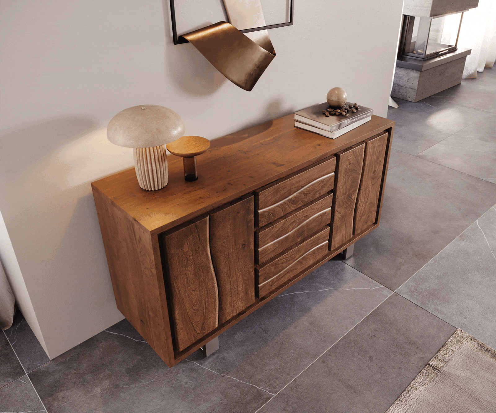 Sideboard Live-Edge 147 cm Akazie Braun 3 Schübe 2 Türen 2 Sideboard Live-Edge 147 cm Akazie Braun 3 Schübe 2 Türen 2