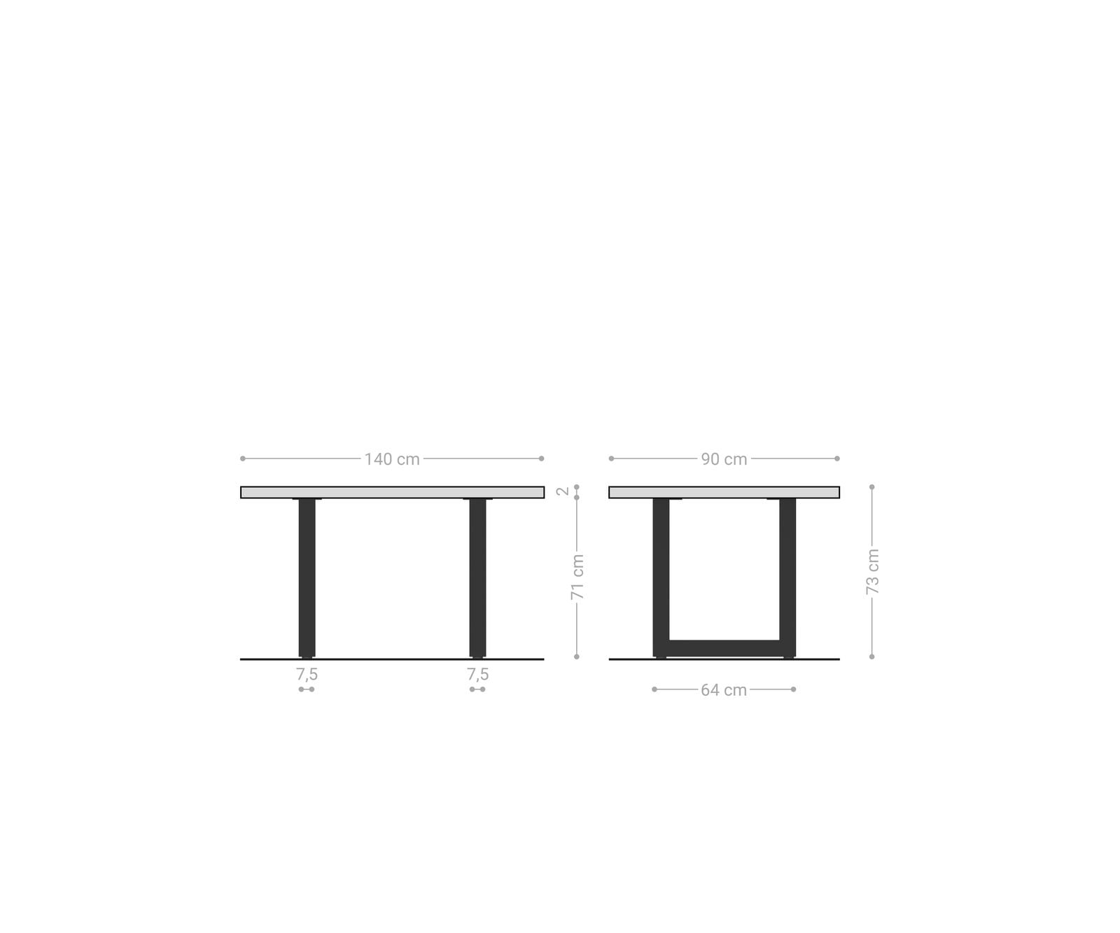 Table-à-manger Edge 140x90 acacia nature acier inoxydable large bord suisse 6 Table-à-manger Edge 140x90 acacia nature acier inoxydable large bord suisse 6