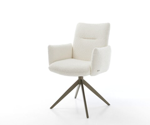 Chaise-pivotante Jova-Flex bouclé blanc pied croisé large aspect titane pivotement sur 360° fonction bascule ressorts ensachés
