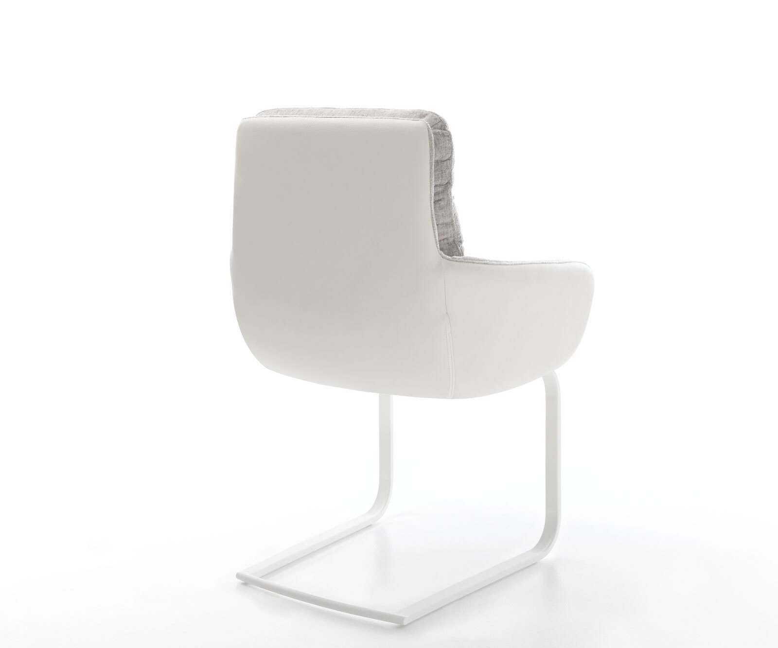 Cantilever Abelia-Flex avec accoudoirs tissu mixte cuir de vache blanc-gris argenté pied cantilever plat blanc 4