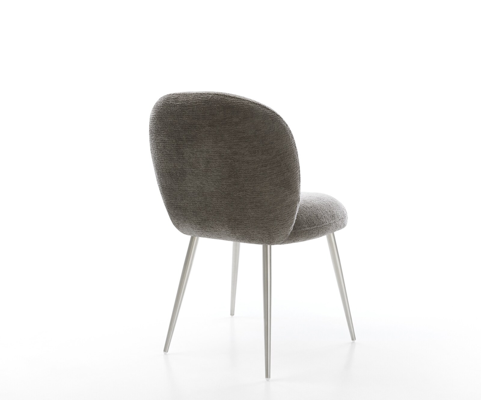 Chaise-de-salle-à-manger Nube-Flex bouclé doux couleur boue 4 pieds coniques acier inoxydable resorts ensachés 5