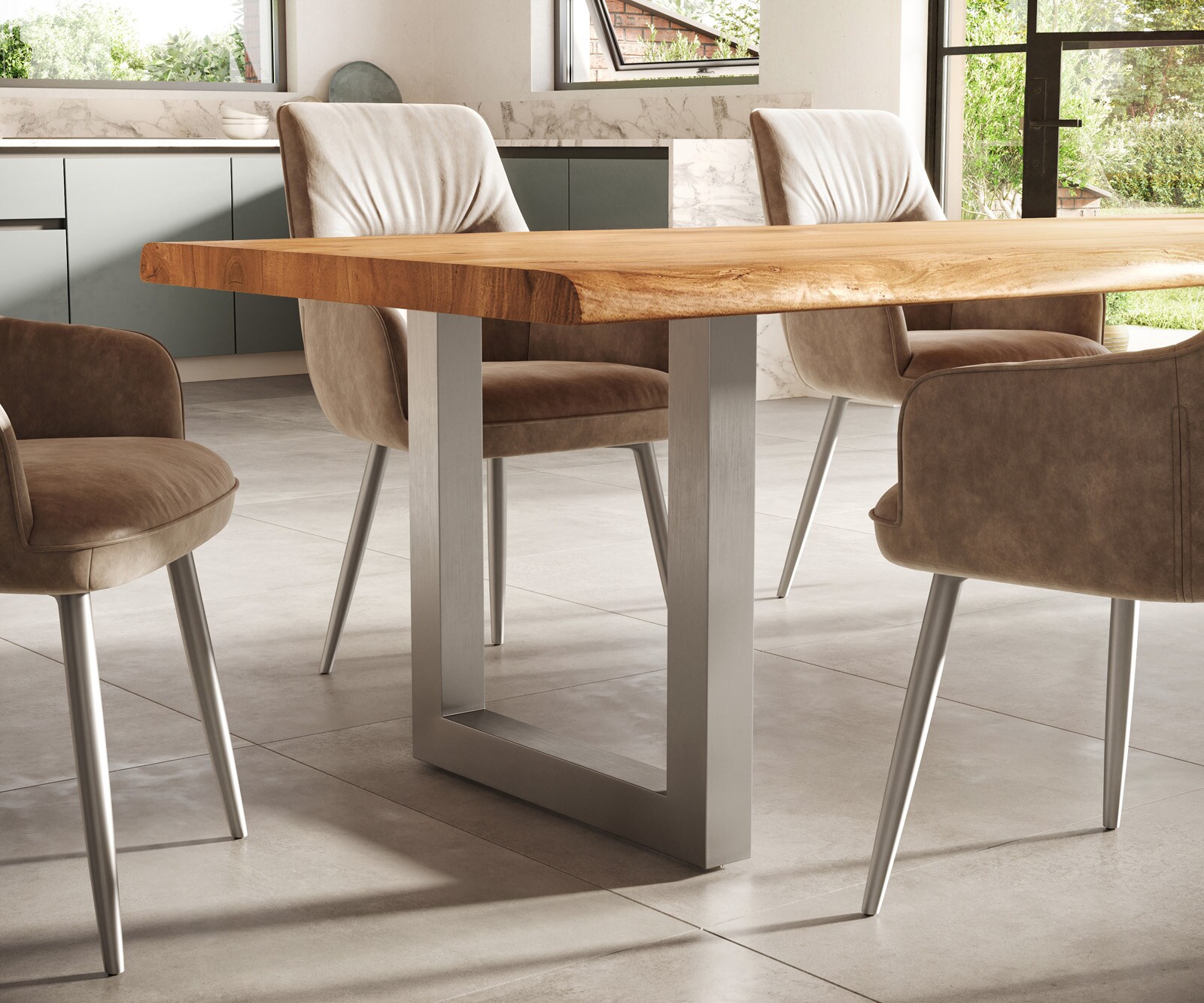 Esstisch Edge 300x100 XL Akazie Natur Edelstahl Breit Live-Edge 5 Esstisch Edge 300x100 XL Akazie Natur Edelstahl Breit Live-Edge 5