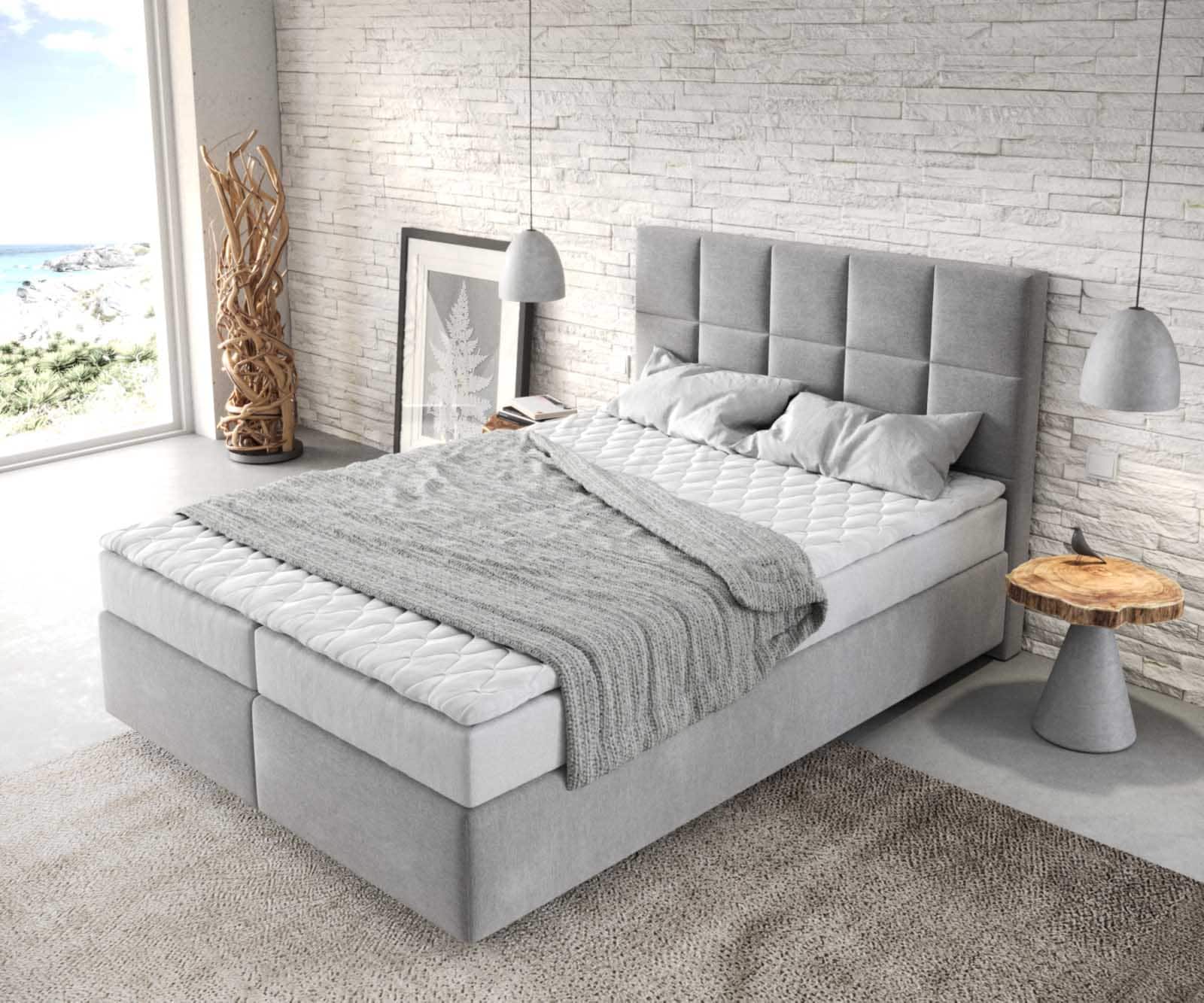 Boxspringbett Dream-Fine 140x200 cm Mikrofaser Grau mit Matratze und Topper 3 Boxspringbett Dream-Fine 140x200 cm Mikrofaser Grau mit Matratze und Topper 3