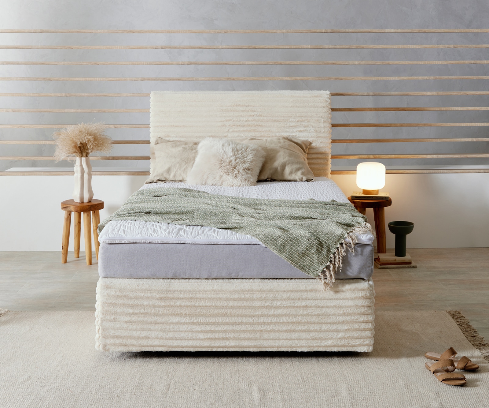 Boxspringbett Dream-Well Plüsch-Cord Beige 120x200 cm TFK-Matratze Visco-Topper 1 Boxspringbett Dream-Well Plüsch-Cord Beige 120x200 cm TFK-Matratze Visco-Topper 1