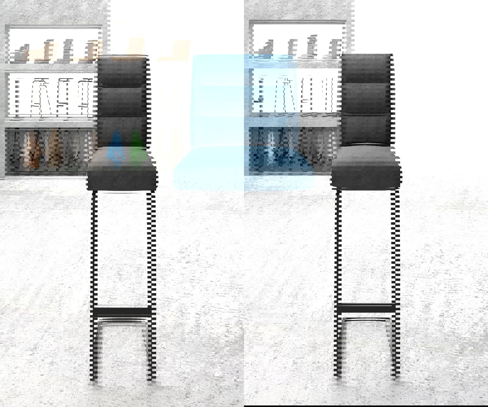 Barstuhl Pela-Flex Samt Blau Freischwinger flach Metall 1 Barstuhl Pela-Flex Samt Blau Freischwinger flach Metall 1