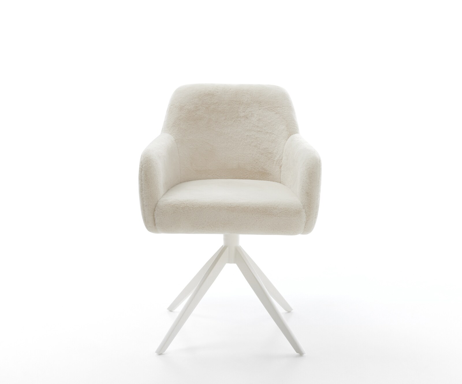 Drehstuhl Greg-Flex Plüsch Creme-Weiß Kreuzgestell breit Weiß 360° drehbar Wippfunktion Taschenfederkern 1