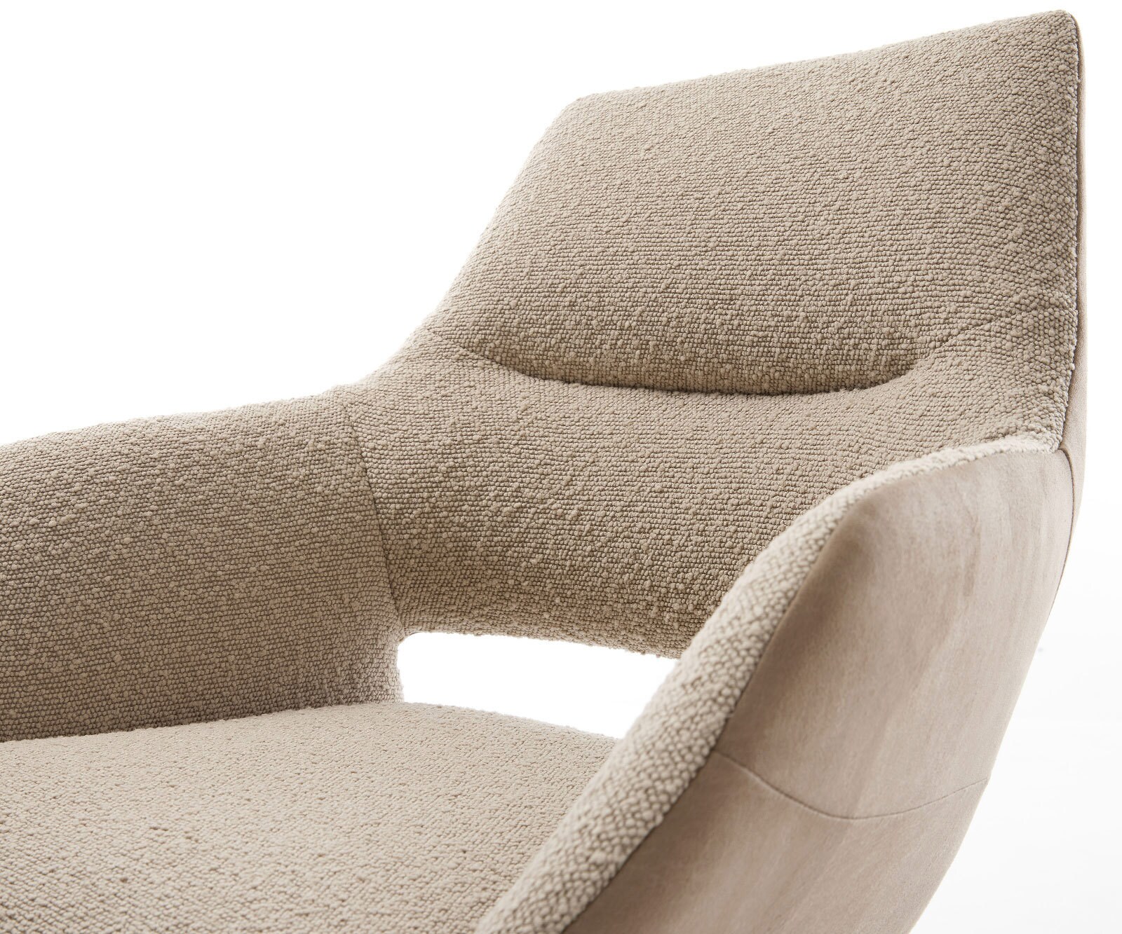 Chaise-pivotante Yago-Flex avec accoudoirs tissu mixte couleur boue pied de chaise 4 branches acier inoxydable brossé pivotement sur 360° ressorts ensachés 3