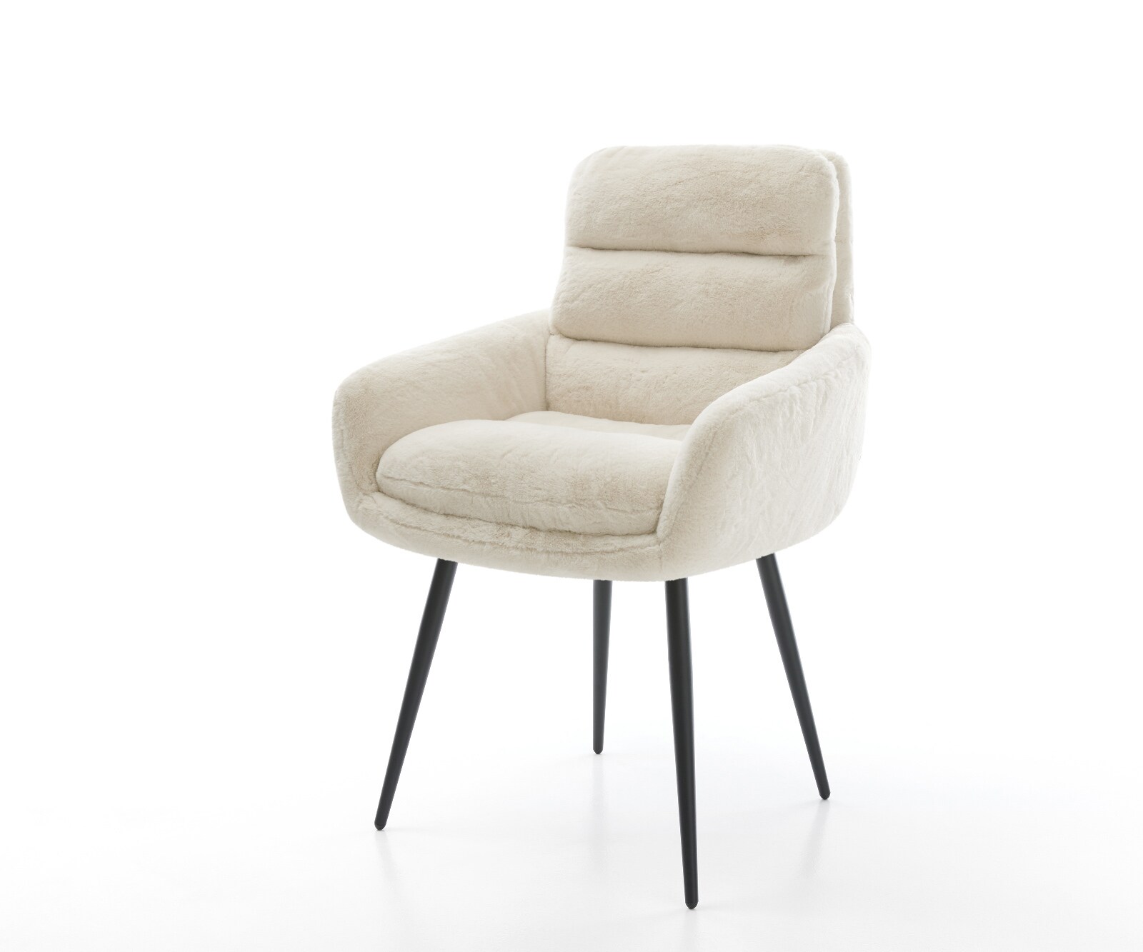 Esszimmerstuhl Abelia-Flex mit Armlehnen Plüsch Creme-Weiß 4-Fuß konisch Schwarz 1