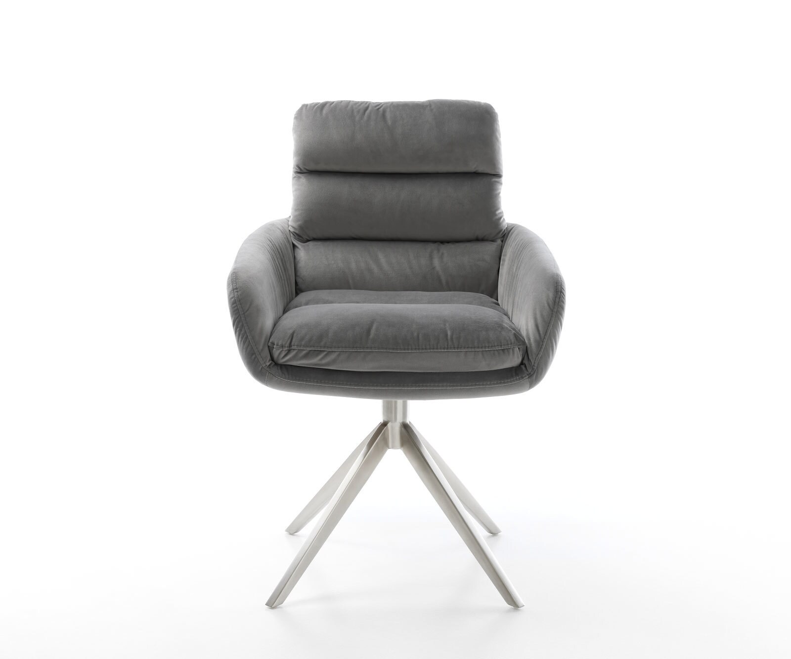 Drehstuhl Abelia-Flex mit Armlehnen Samt Grau Kreuzgestell breit Edelstahl 360° drehbar Wippfunktion 1