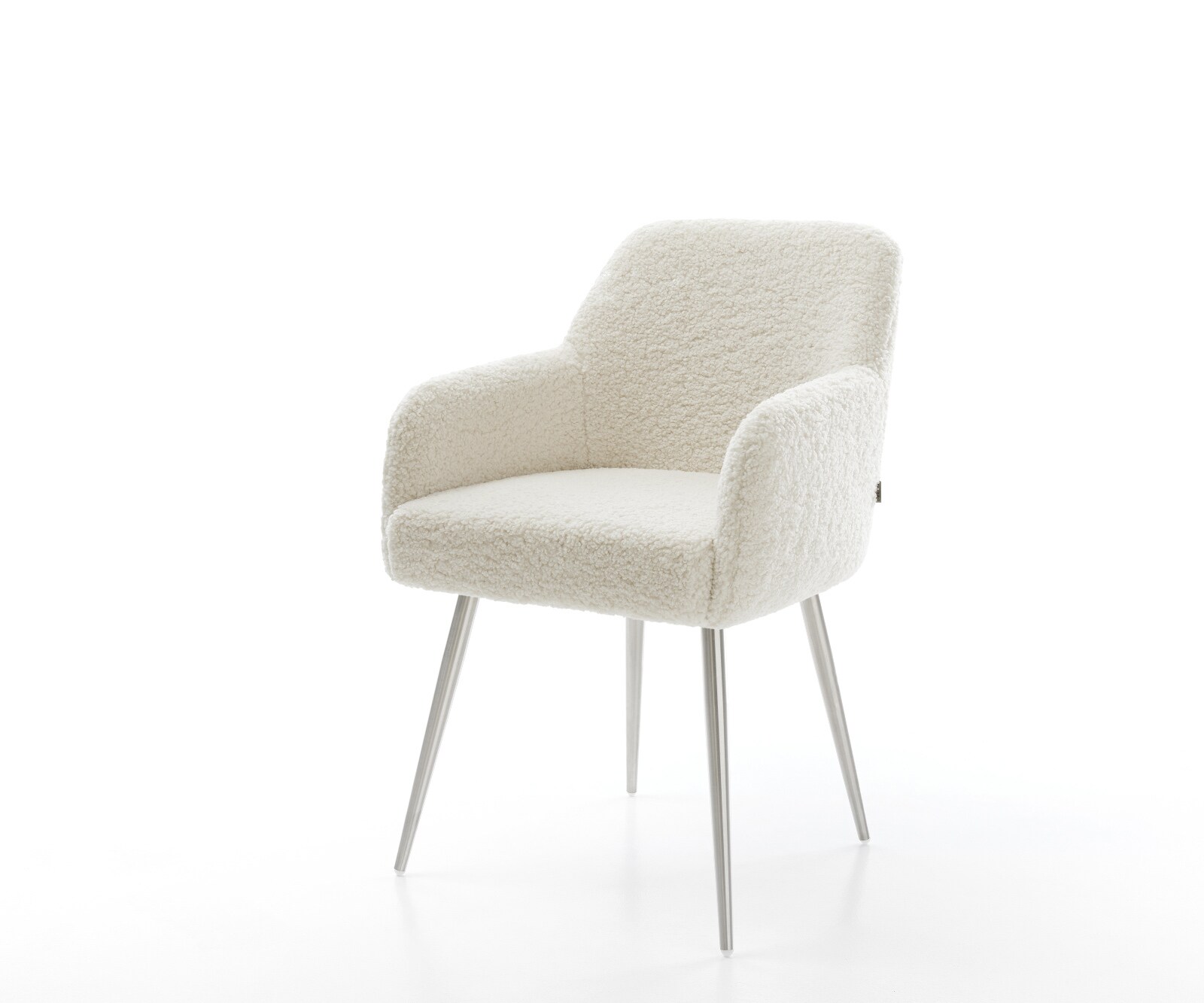 Esszimmerstuhl Greg-Flex Teddystoff Beige 4-Fuß konisch Edelstahl Taschenfederkern