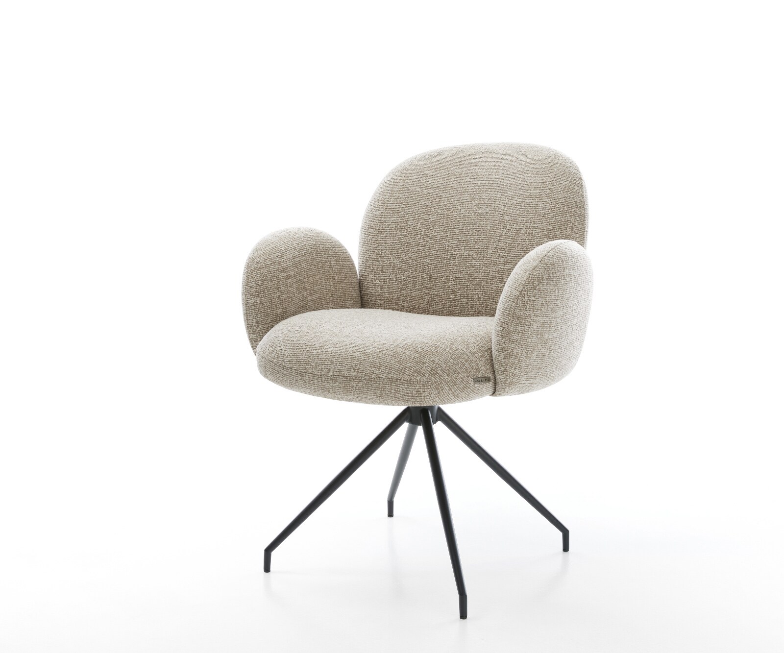Esszimmerstuhl Nube-Flex mit Armlehnen Webstoff Soft Beige Kreuzgestell konisch Schwarz Taschenfederkern 1