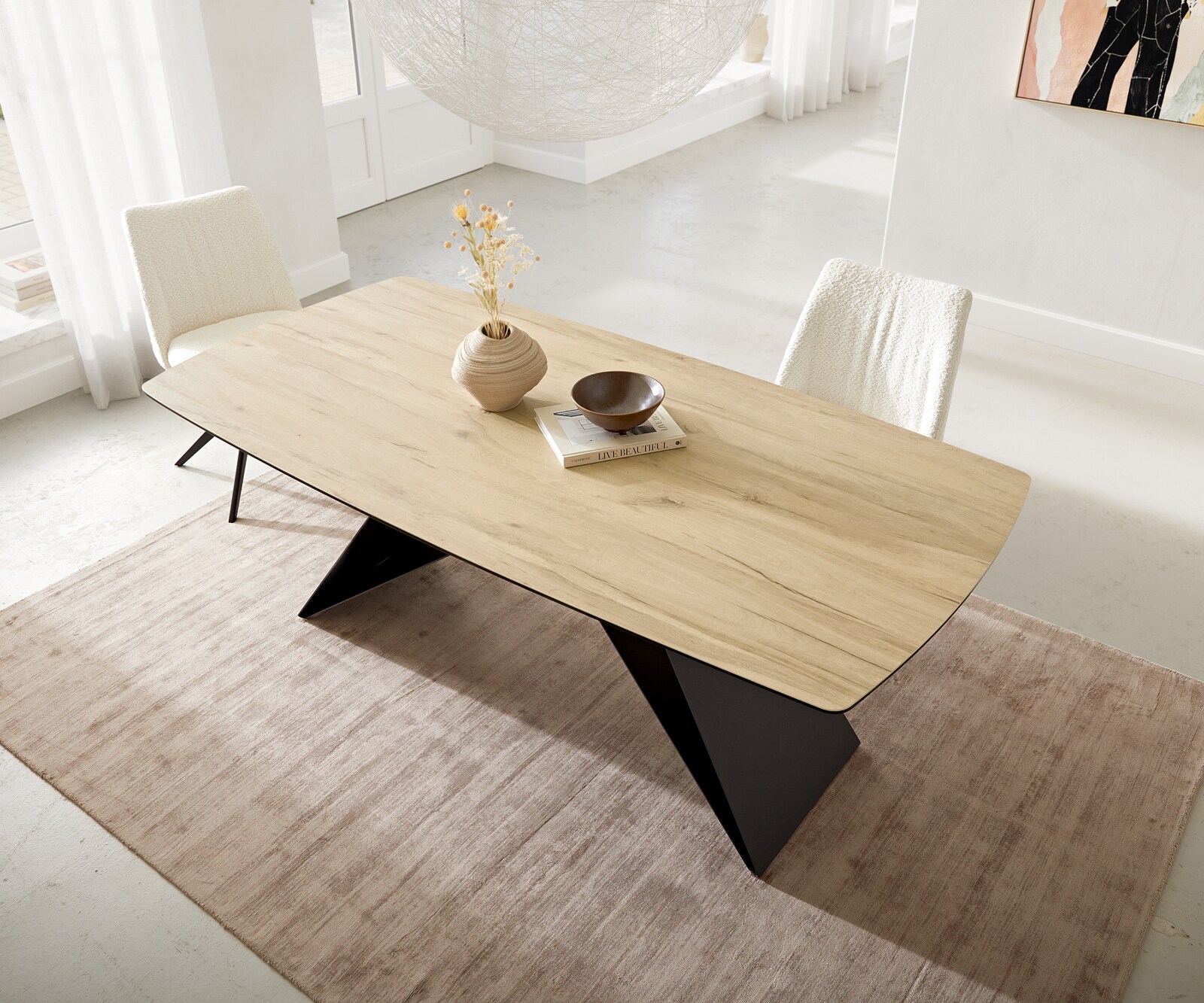 Esstisch Edge Boot 200x100 Keramik Laminam® Sabbia Eichefarbig V-Gestell Flachstahl Schwarz 4 Esstisch Edge Boot 200x100 Keramik Laminam® Sabbia Eichefarbig V-Gestell Flachstahl Schwarz 4