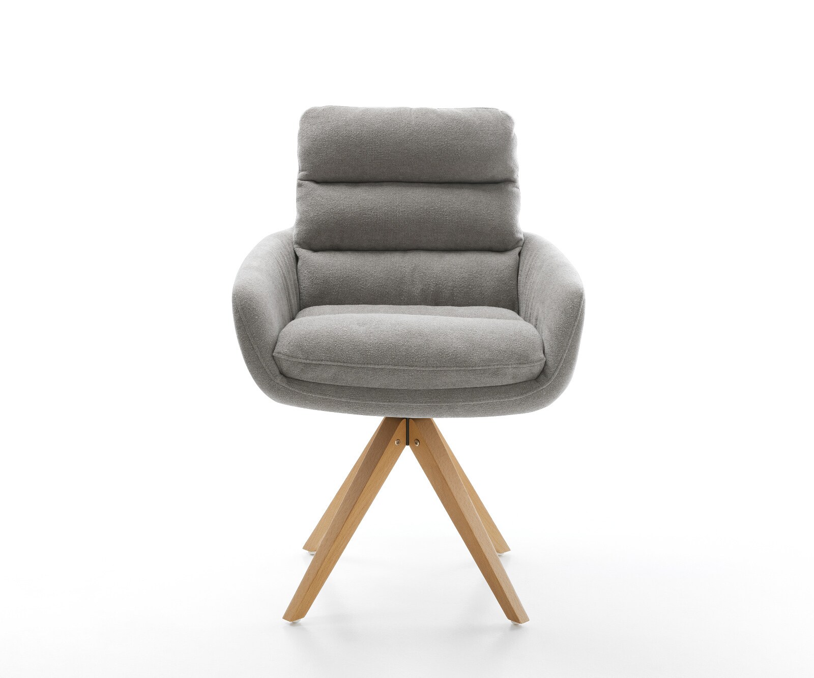 Chaise-pivotante Abelia-Flex avec accoudoirs tissu structuré doux gris pied en bois angulaire naturel pivotement sur 180° 2