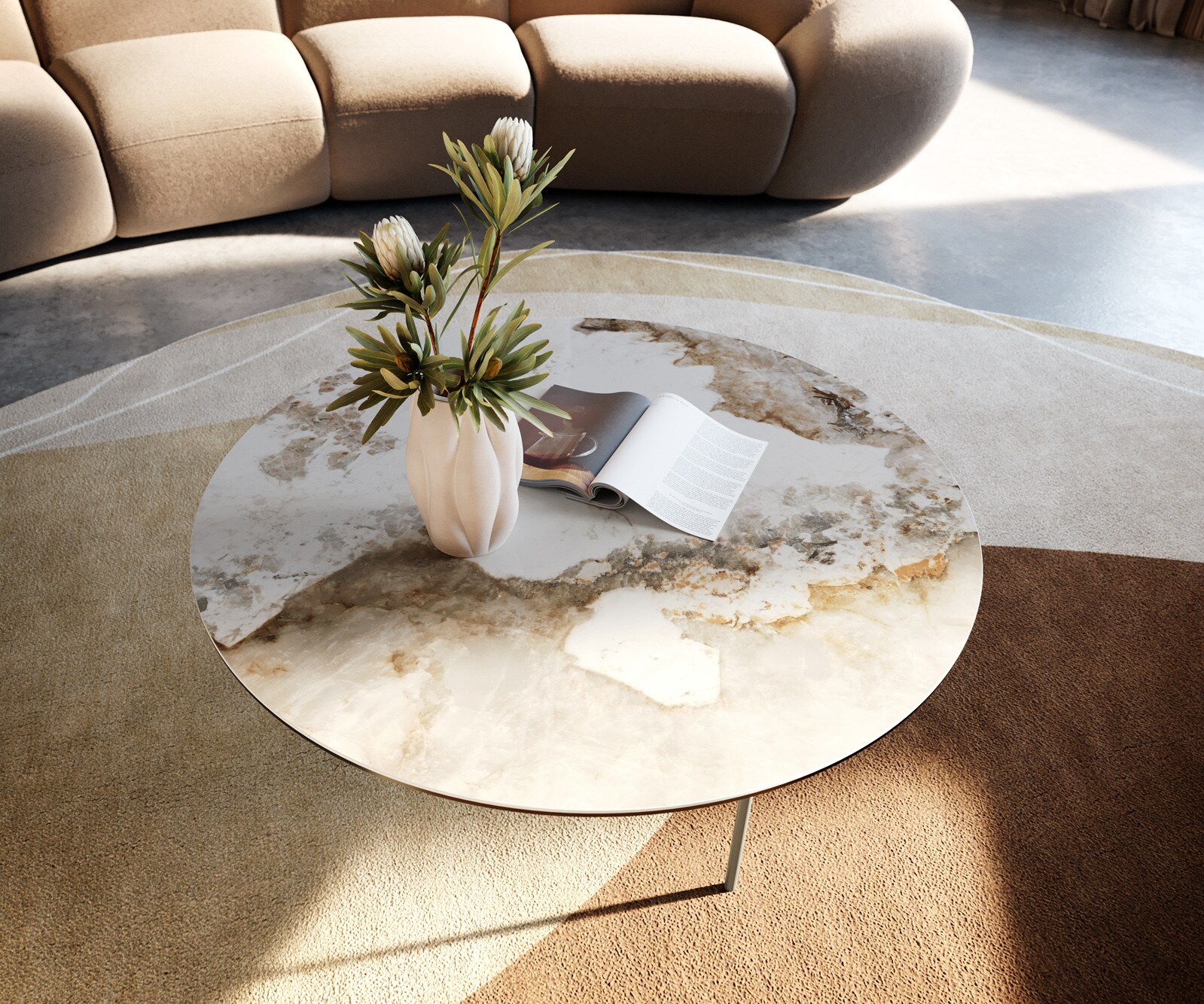 Table basse Edge rond 90x90 cm céramique Minas Melange Trive Metall finition effet titane 5