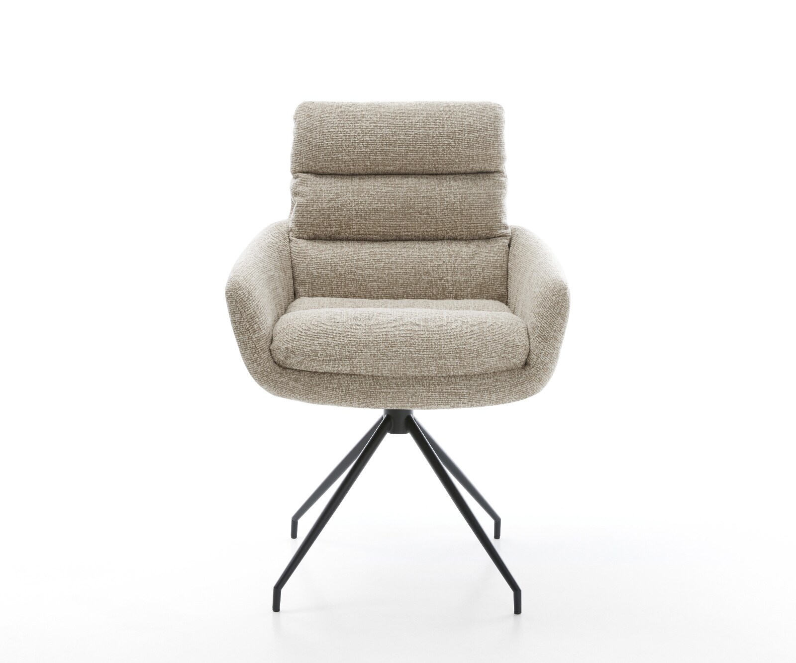Esszimmerstuhl Abelia-Flex mit Armlehnen Webstoff Soft Beige Kreuzgestell konisch Schwarz 1