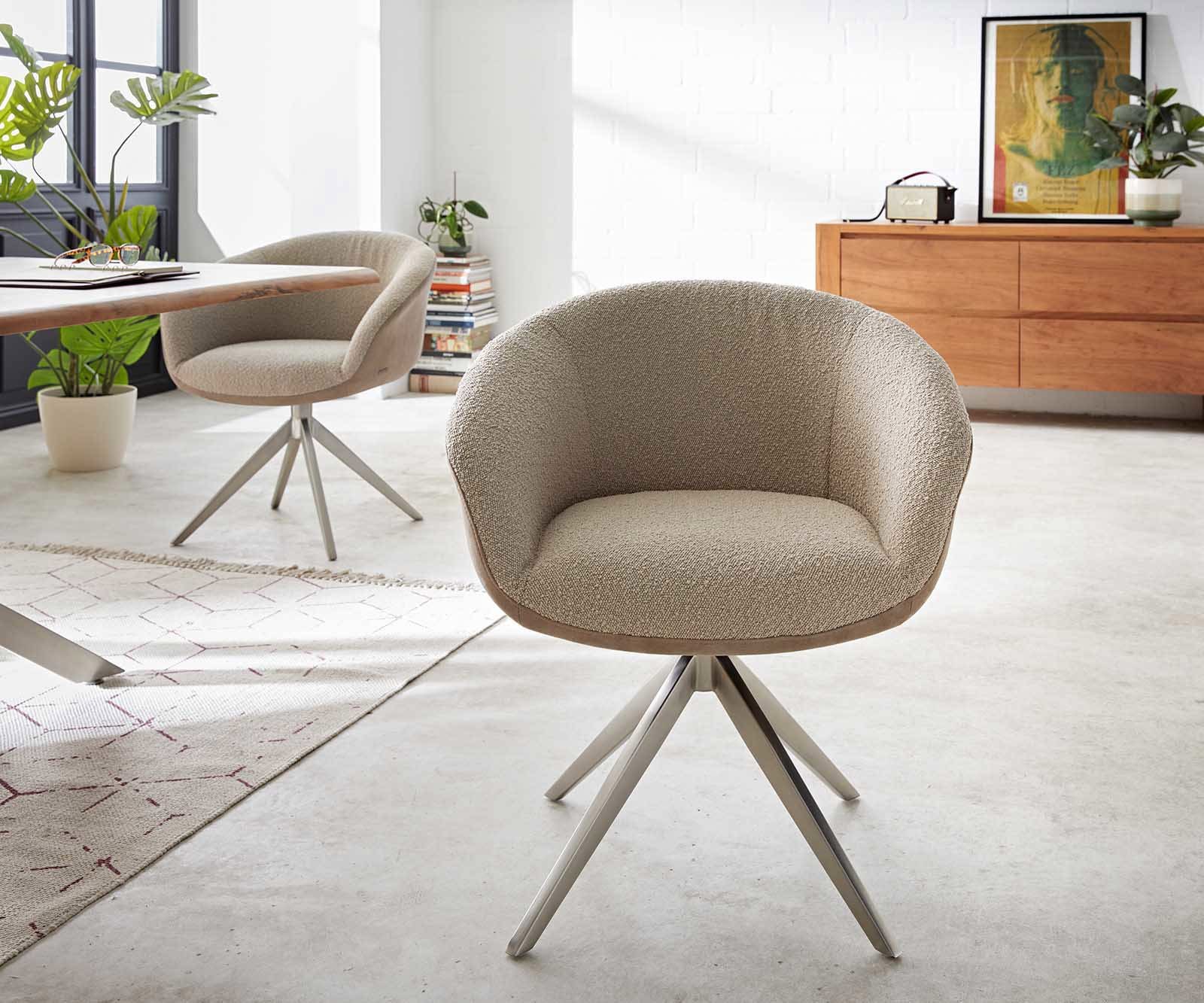 Drehstuhl Vinka-Flex mit Armlehnen Materialmix Schlamm Kreuzgestell breit Edelstahl 360° drehbar Taschenfederkern 1 Drehstuhl Vinka-Flex mit Armlehnen Materialmix Schlamm Kreuzgestell breit Edelstahl 360° drehbar Taschenfederkern 1