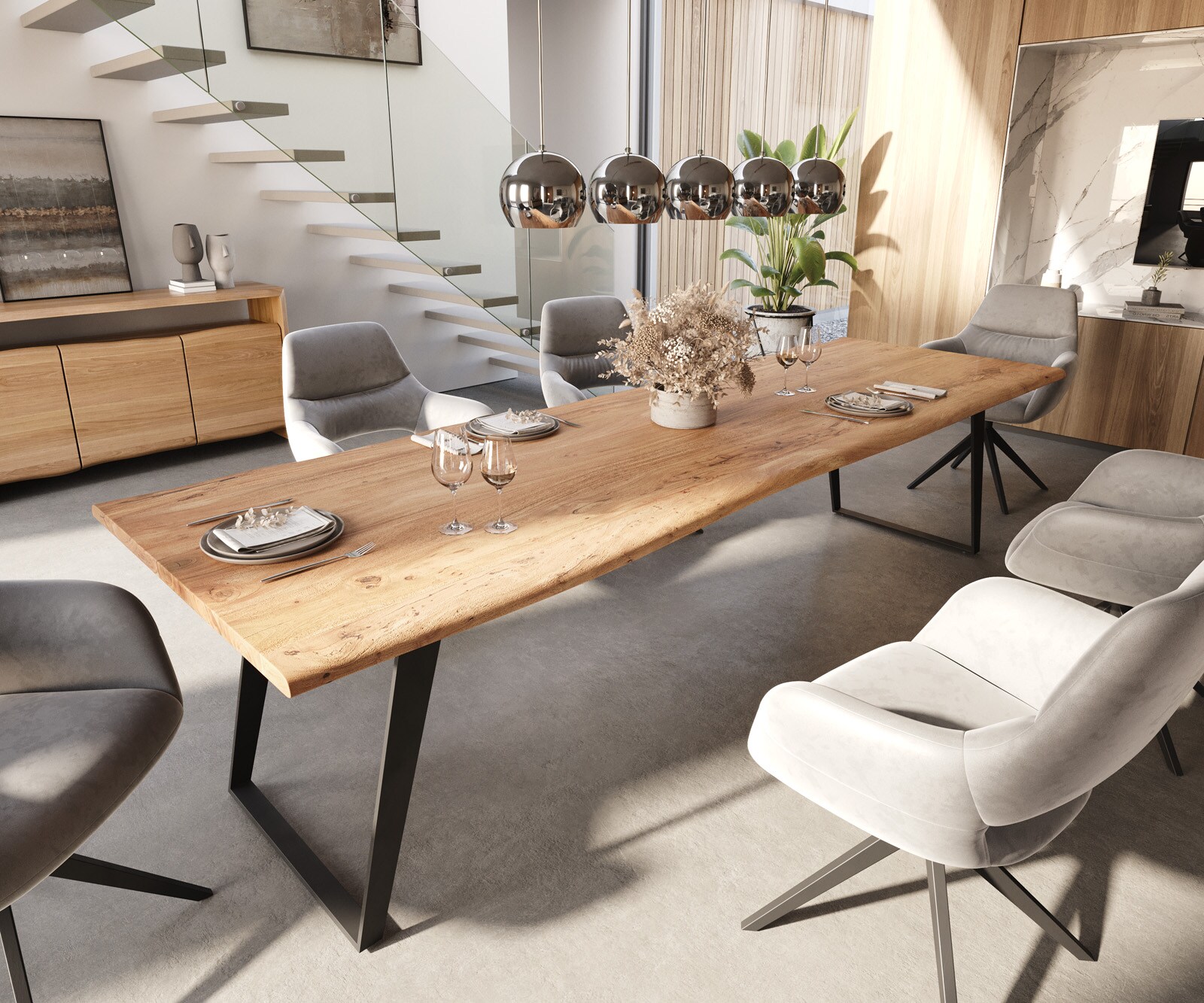 Esstisch Edge 300x100 Akazie Natur Metall Schräg Live-Edge Esstisch Edge 300x100 Akazie Natur Metall Schräg Live-Edge