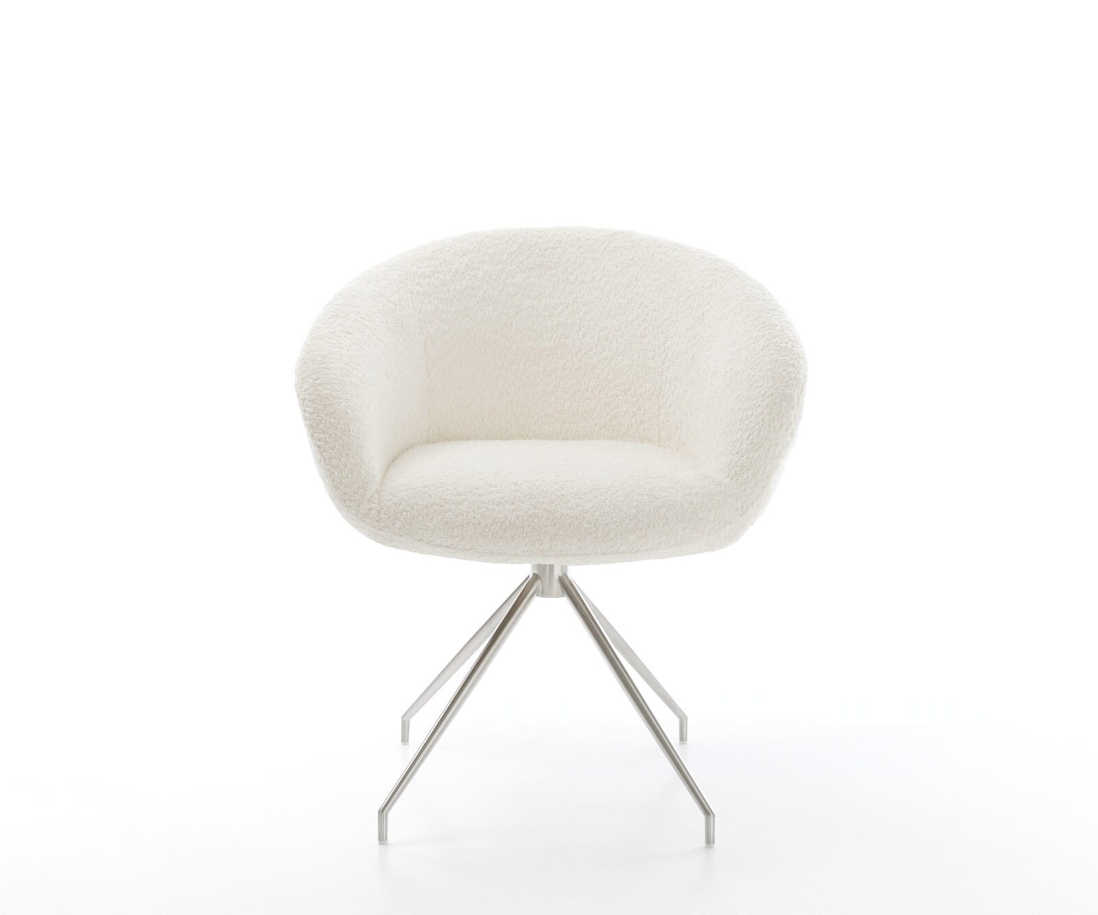 Chaise-pivotante Vinka-Flex avec accoudoirs bouclé blanc pied croisé conique acier inoxydable brossé pivotement sur 180° ressorts ensachés 2