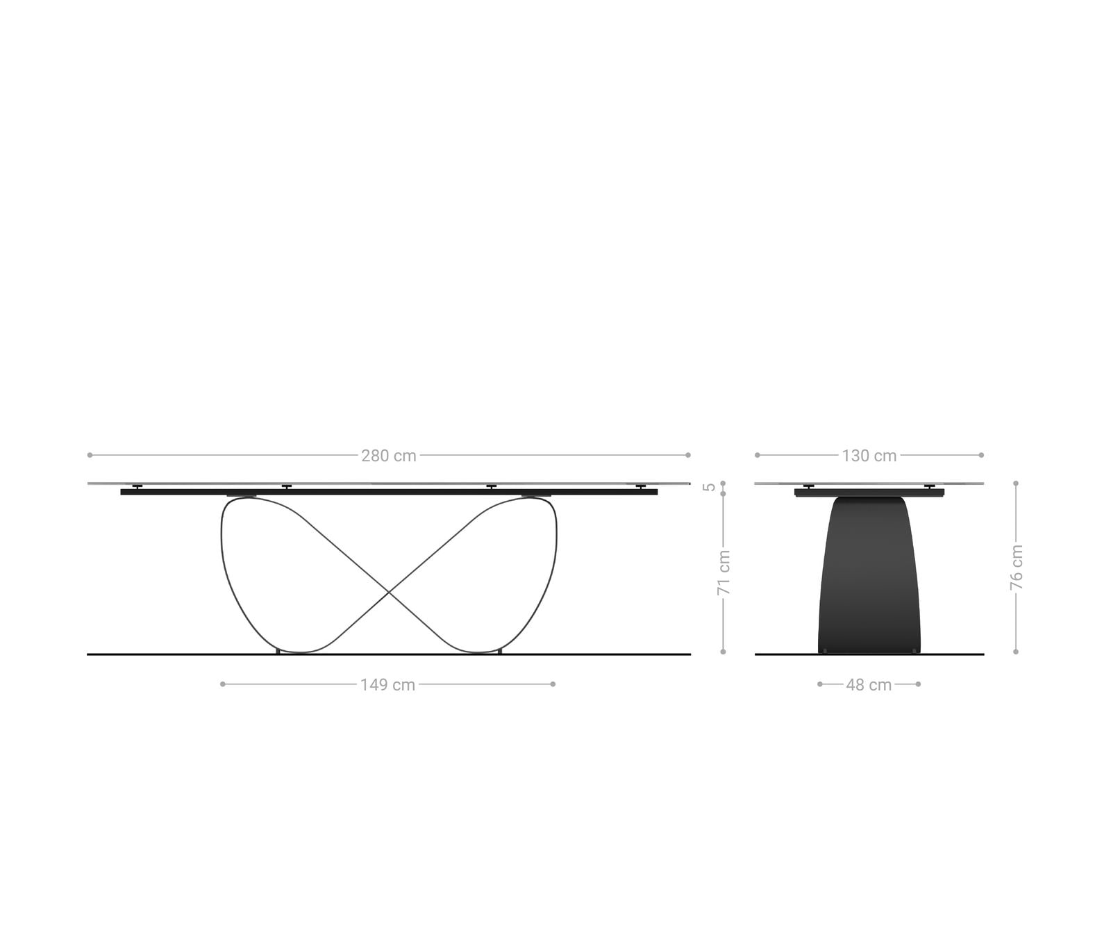 Esstisch Edge Oval 280x130 Keramik Minas Melange Weiß-Beige Infinity Metall Effektfinish Titan 8