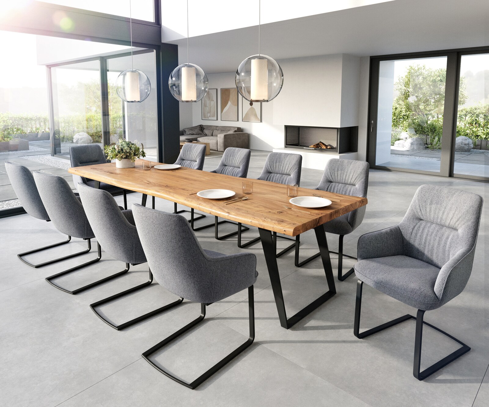 Cantilever Zelia-Flex avec accoudoirs tissu texturé gris clair pied cantilever plat noir ressorts ensachés 3